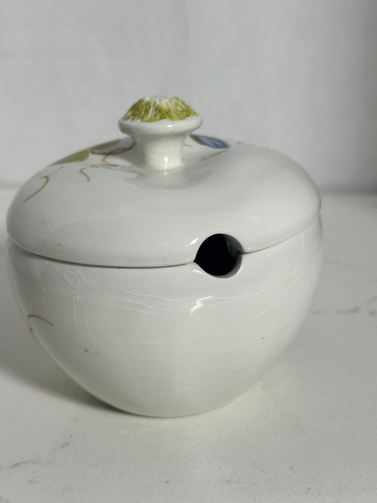 Vintage Italian Hand-Painted Floral Sugar Bowl with Lid