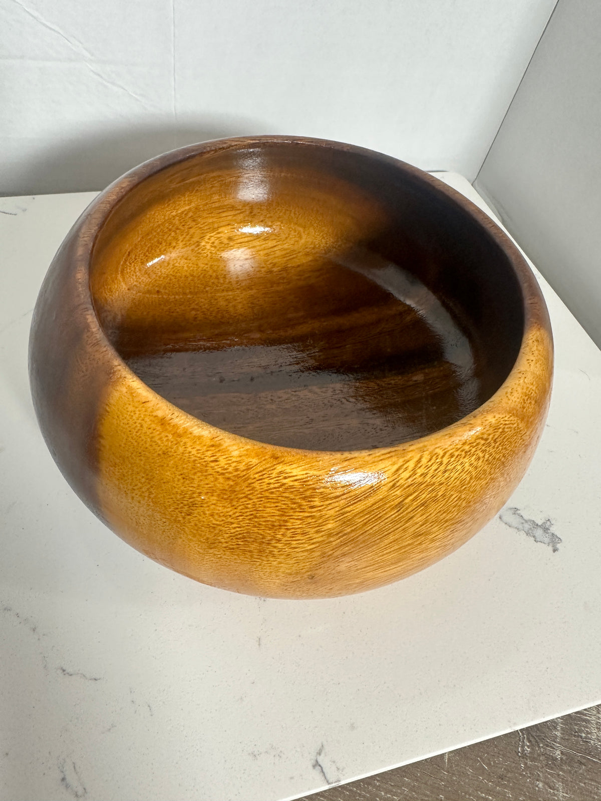 Vintage Monkey Pod Wood Bowl | 8-Inch Rounded Serving Bowl