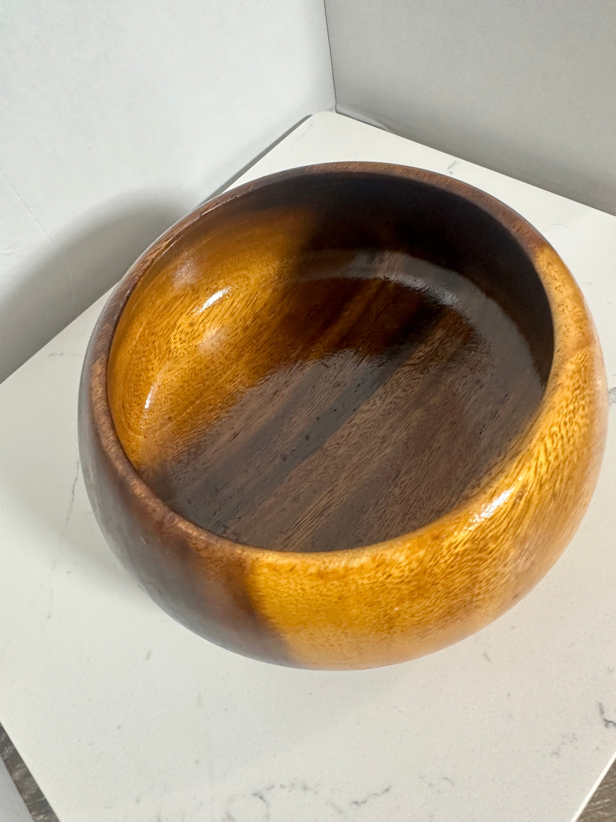 Vintage Monkey Pod Wood Bowl | 8-Inch Rounded Serving Bowl