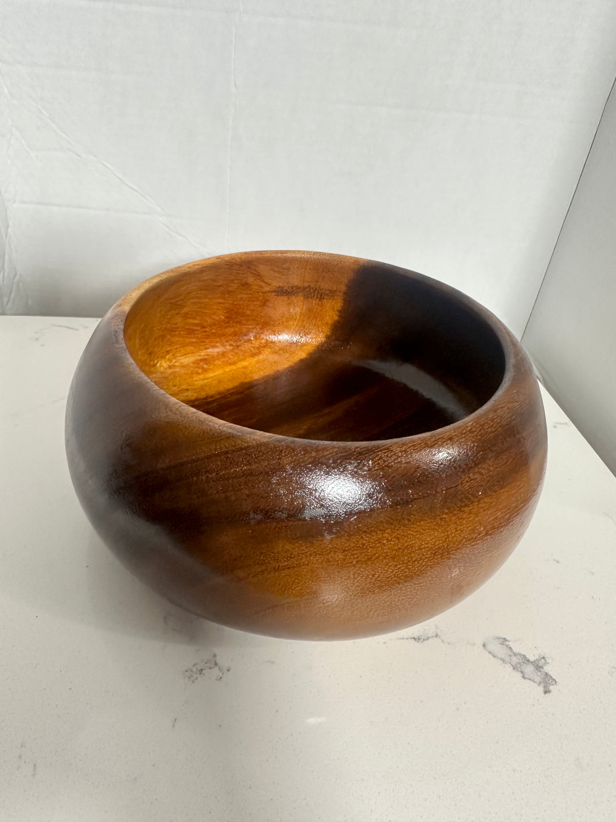 Vintage Monkey Pod Wood Bowl | 8-Inch Rounded Serving Bowl