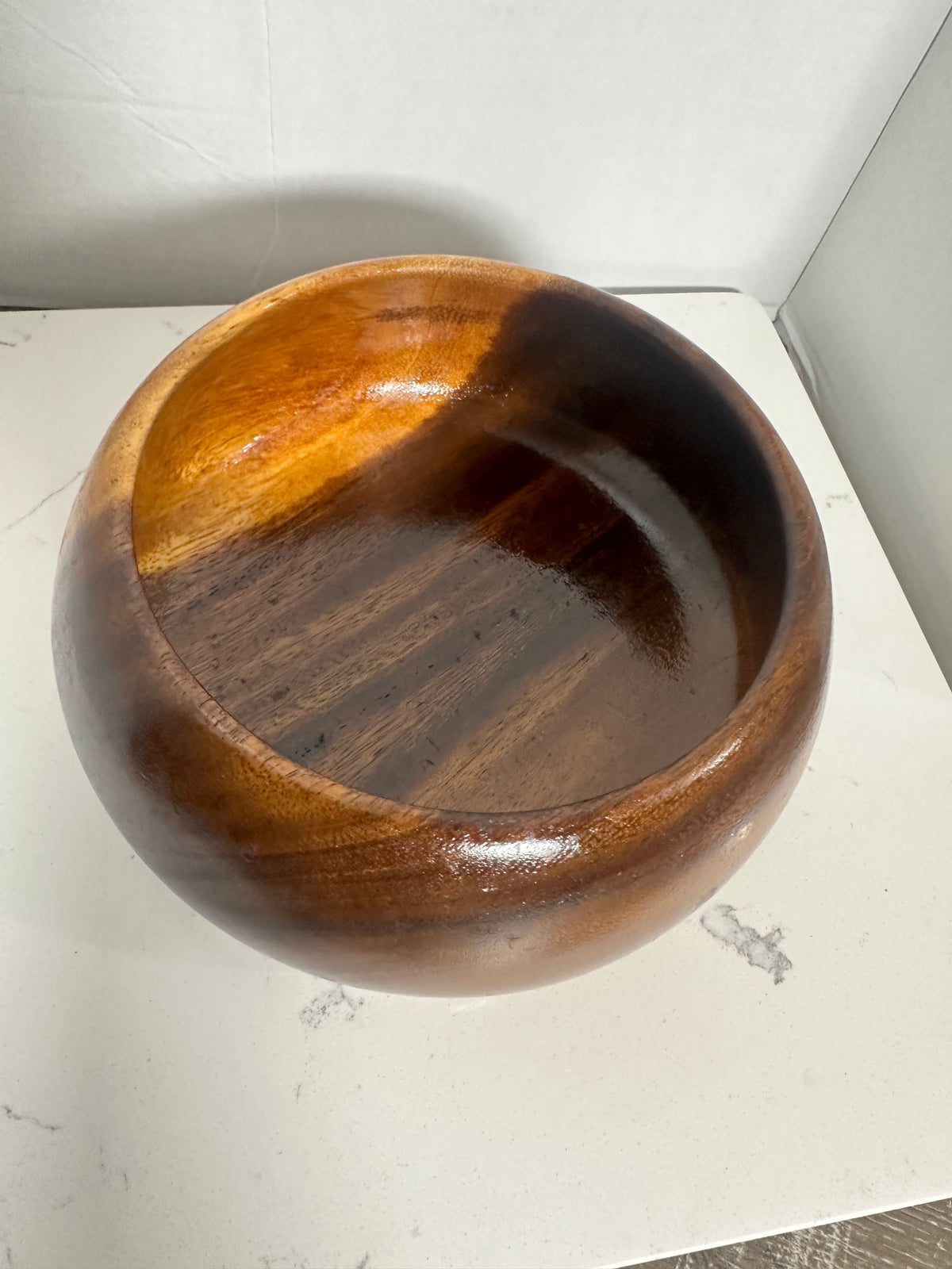 Vintage Monkey Pod Wood Bowl | 8-Inch Rounded Serving Bowl