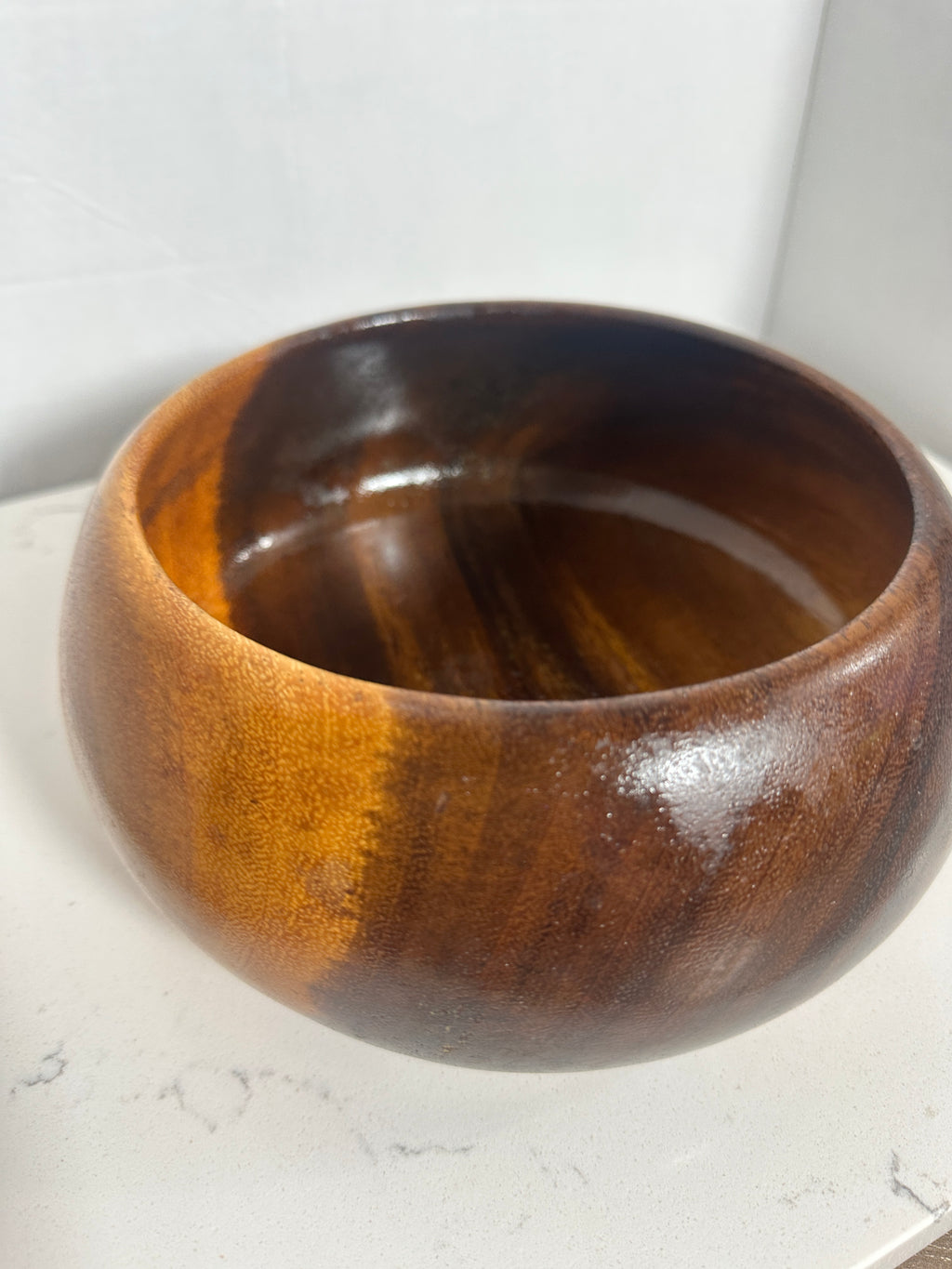 Vintage Monkey Pod Wood Bowl | 8-Inch Rounded Serving Bowl