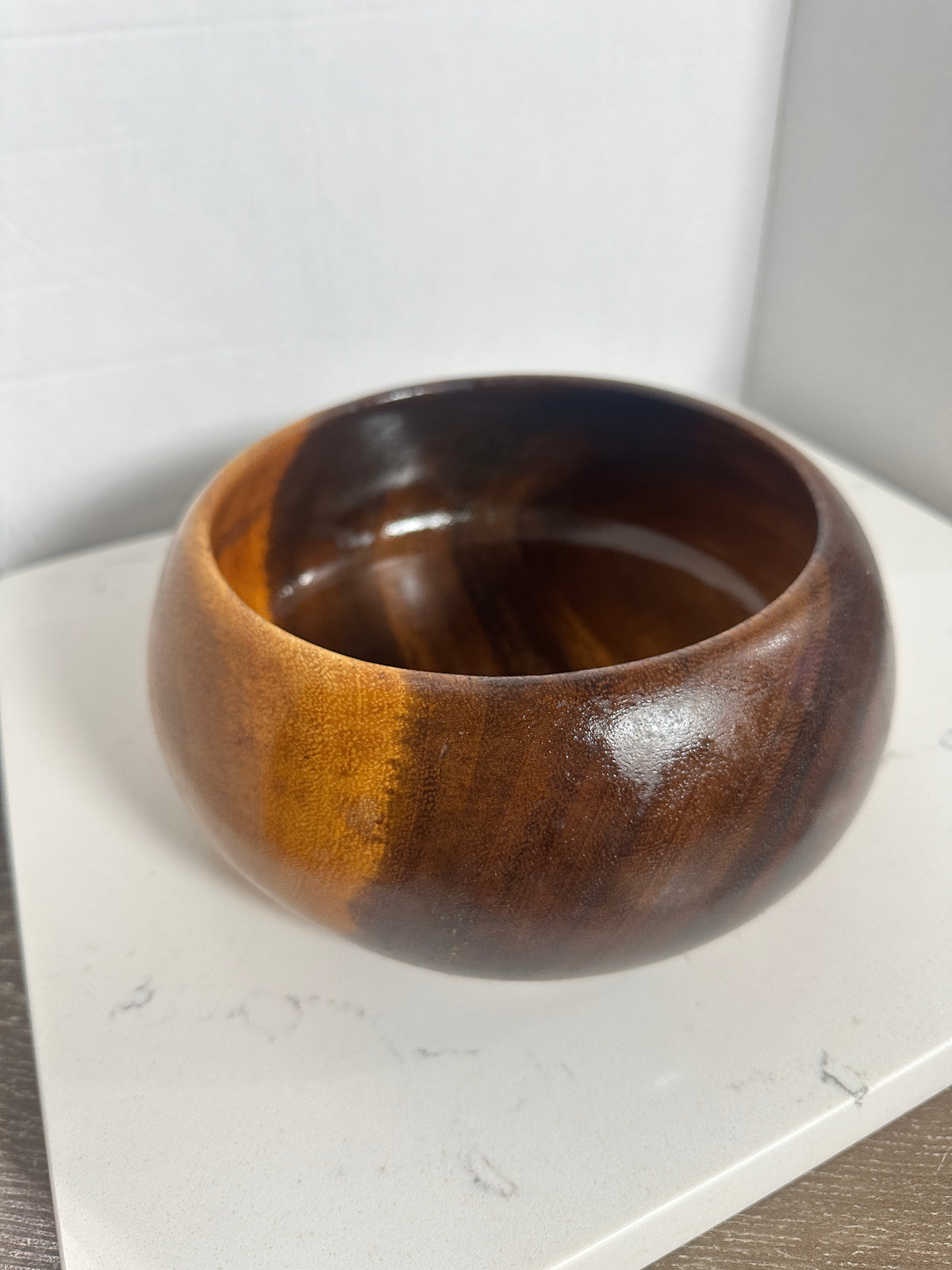 Vintage Monkey Pod Wood Bowl | 8-Inch Rounded Serving Bowl