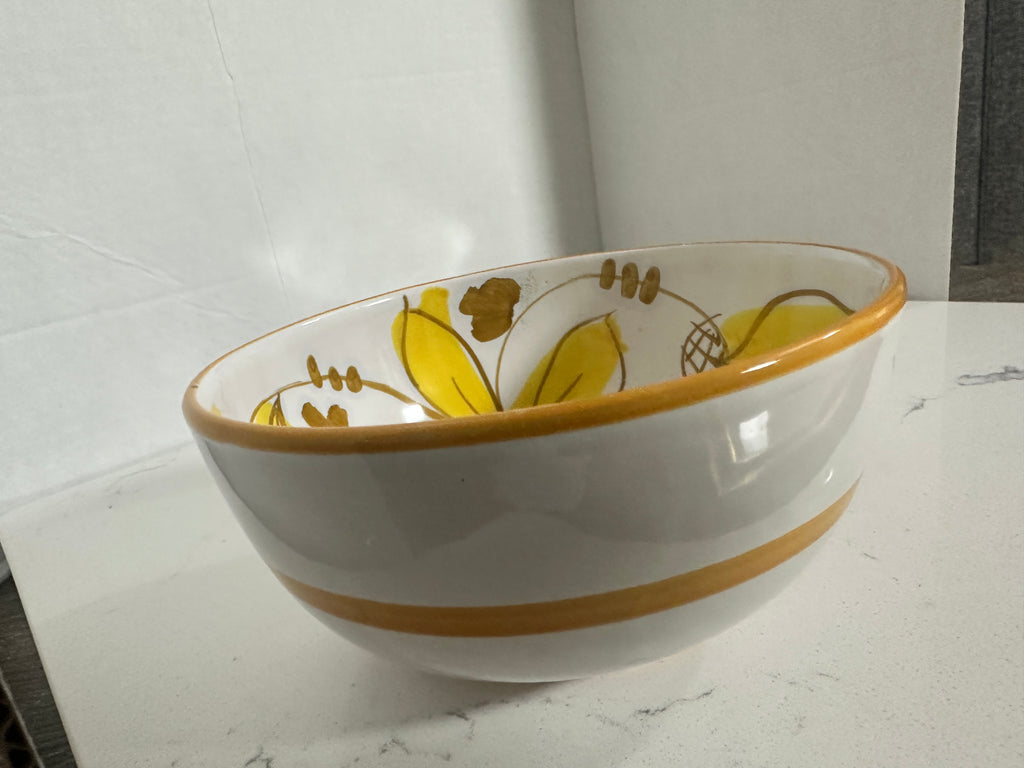 Vintage Italian Hand-Painted Floral Cup & Saucer – Yellow Orange Mid-Century Pottery