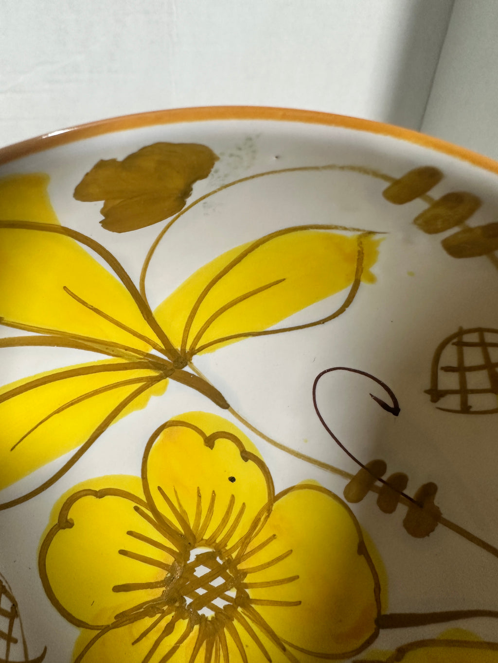 Vintage Italian Hand-Painted Floral Cup & Saucer – Yellow Orange Mid-Century Pottery