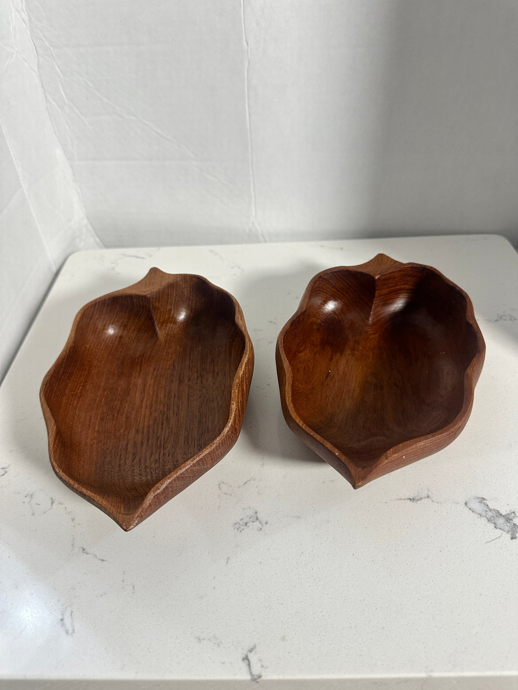 Vintage Hand-Carved Wooden Leaf Bowls – Set of 2 – Mid Century Organic Serving Dishes
