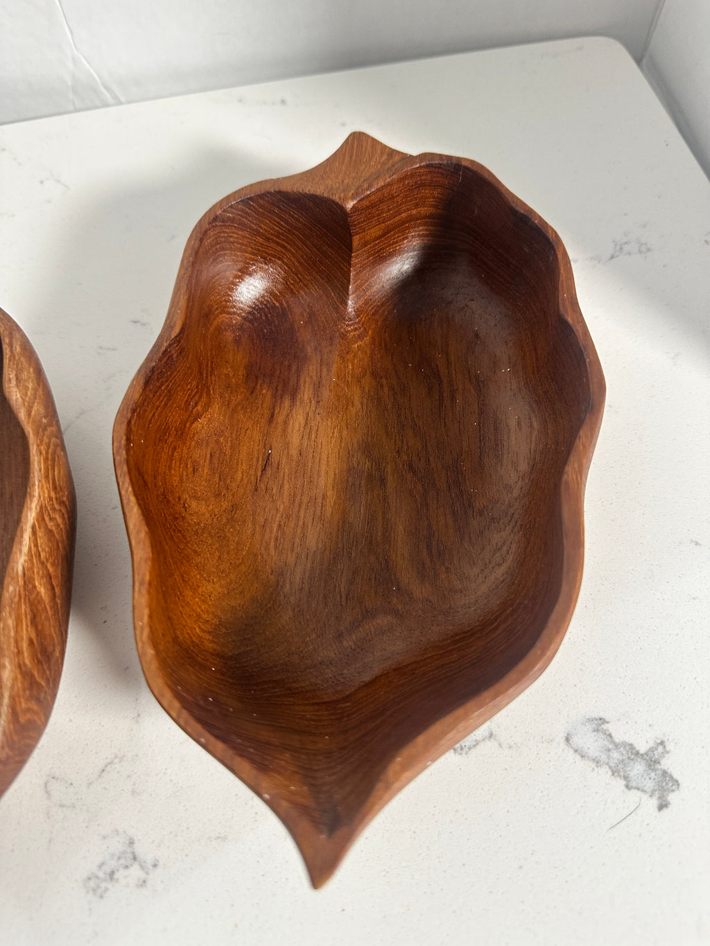 Vintage Hand-Carved Wooden Leaf Bowls – Set of 2 – Mid Century Organic Serving Dishes