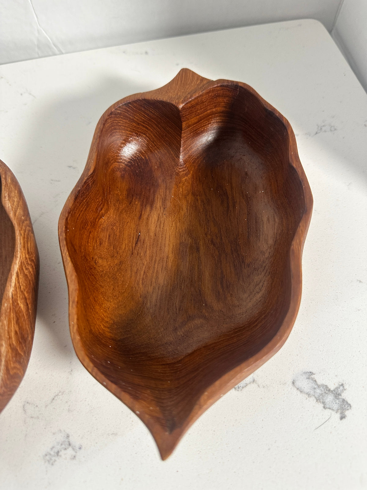 Vintage Hand-Carved Wooden Leaf Bowls – Set of 2 – Mid Century Organic Serving Dishes