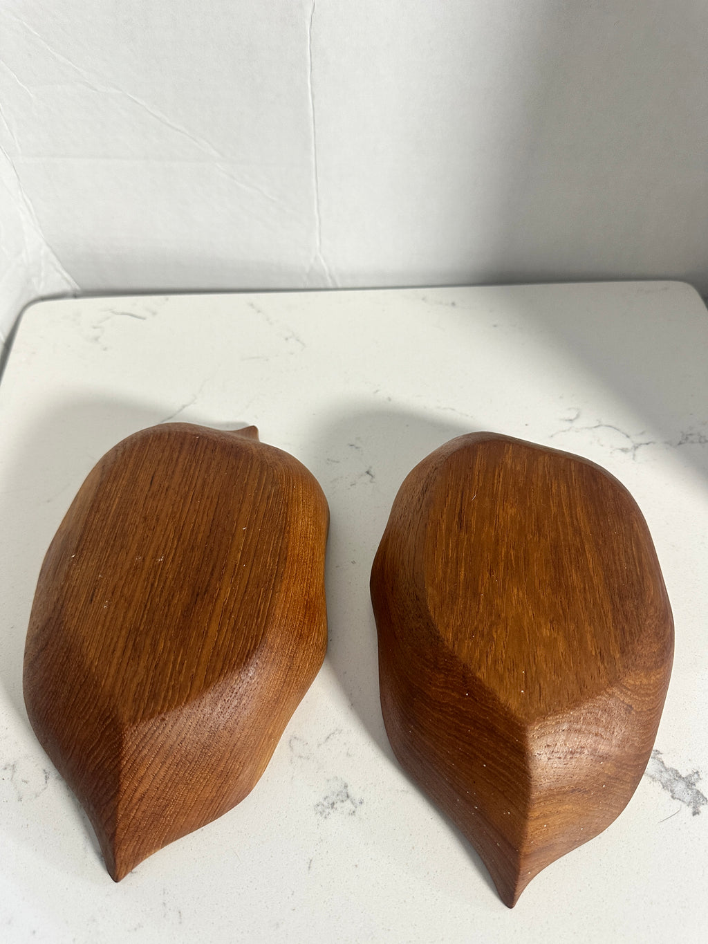 Vintage Hand-Carved Wooden Leaf Bowls – Set of 2 – Mid Century Organic Serving Dishes