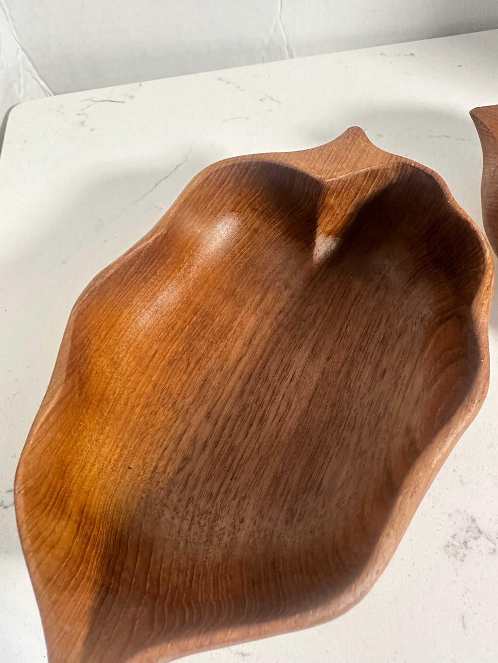 Vintage Hand-Carved Wooden Leaf Bowls – Set of 2 – Mid Century Organic Serving Dishes