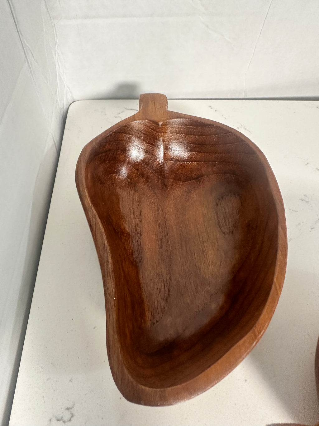 Vintage Hand-Carved Wooden Leaf Bowls Set of 3 Mid Century Serving Dishes 8 Inch