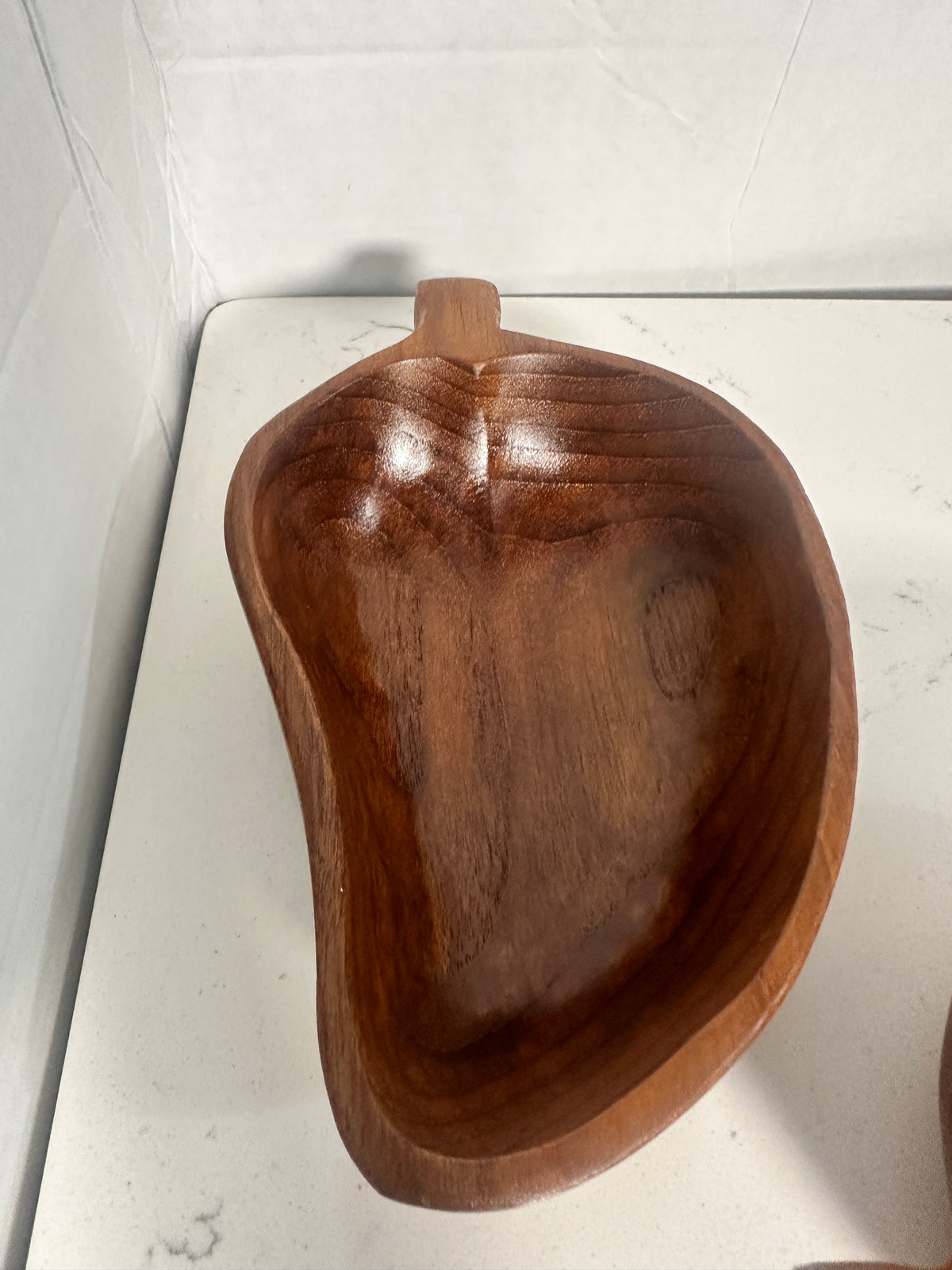 Vintage Hand-Carved Wooden Leaf Bowls Set of 3 Mid Century Serving Dishes 8 Inch