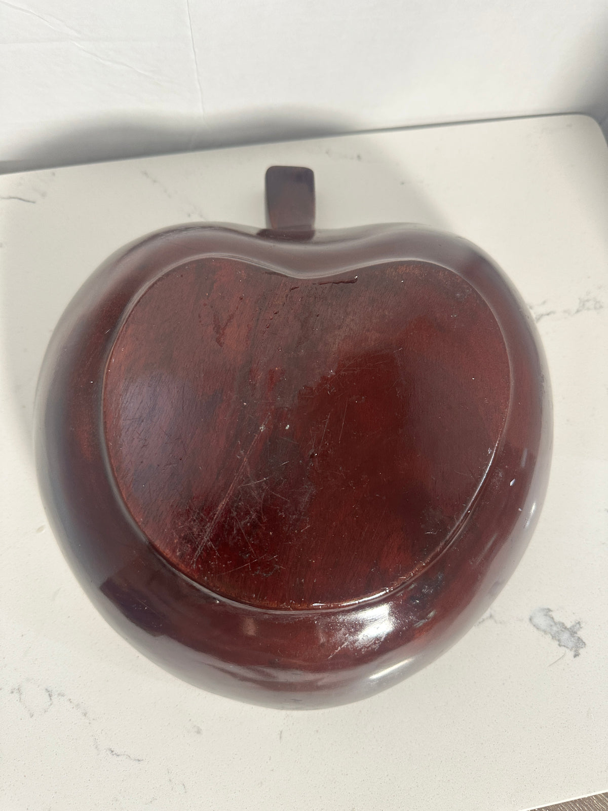 Vintage Apple-Shaped Divided Wooden Serving Bowl Mid-Century Monkey Pod Style
