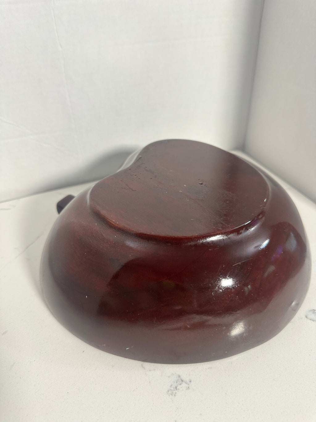 Vintage Apple-Shaped Divided Wooden Serving Bowl Mid-Century Monkey Pod Style