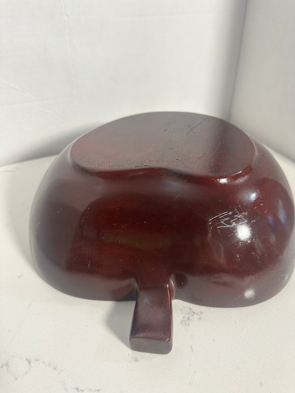 Vintage Apple-Shaped Divided Wooden Serving Bowl Mid-Century Monkey Pod Style