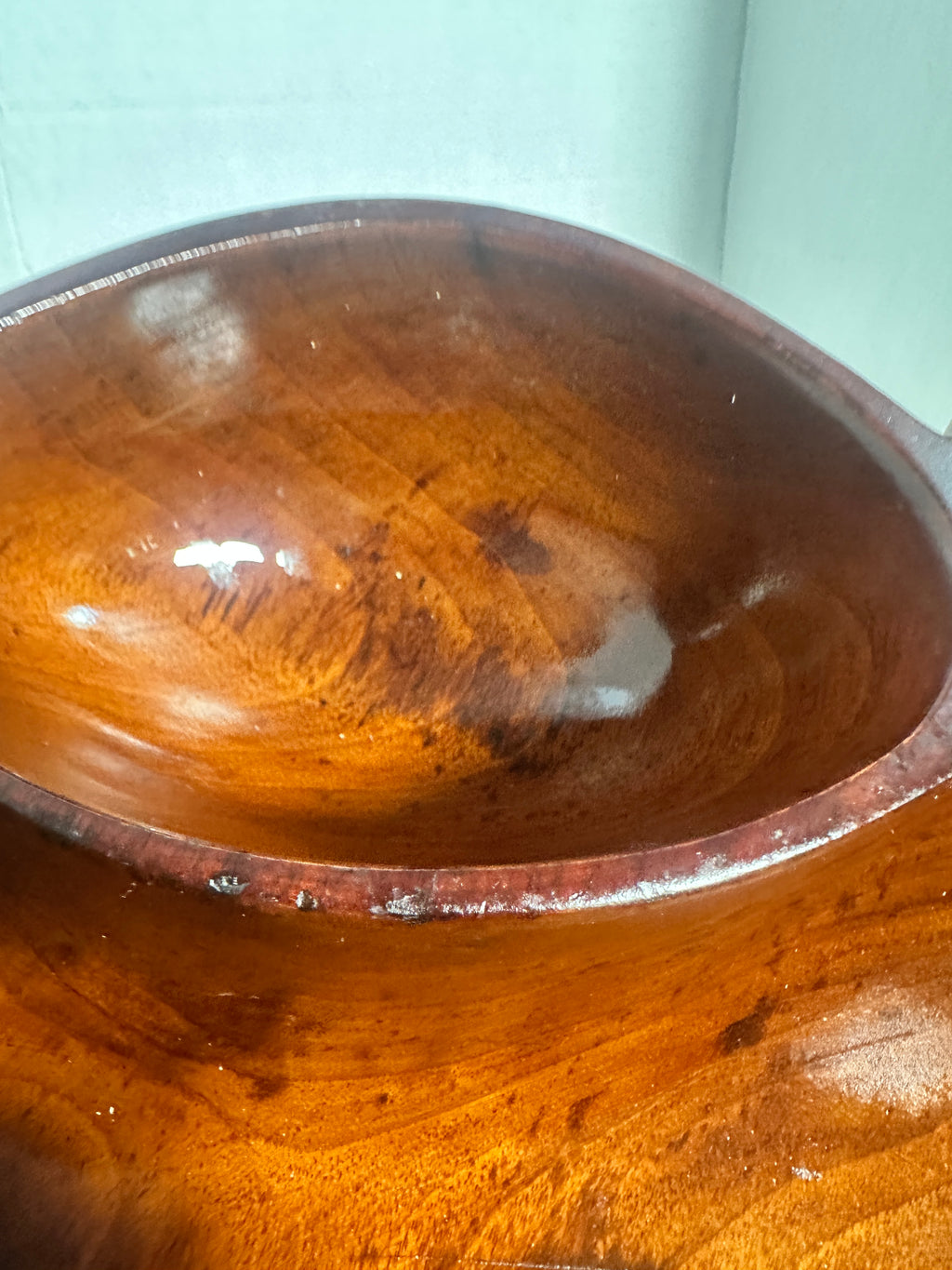 Vintage Apple-Shaped Divided Wooden Serving Bowl Mid-Century Monkey Pod Style
