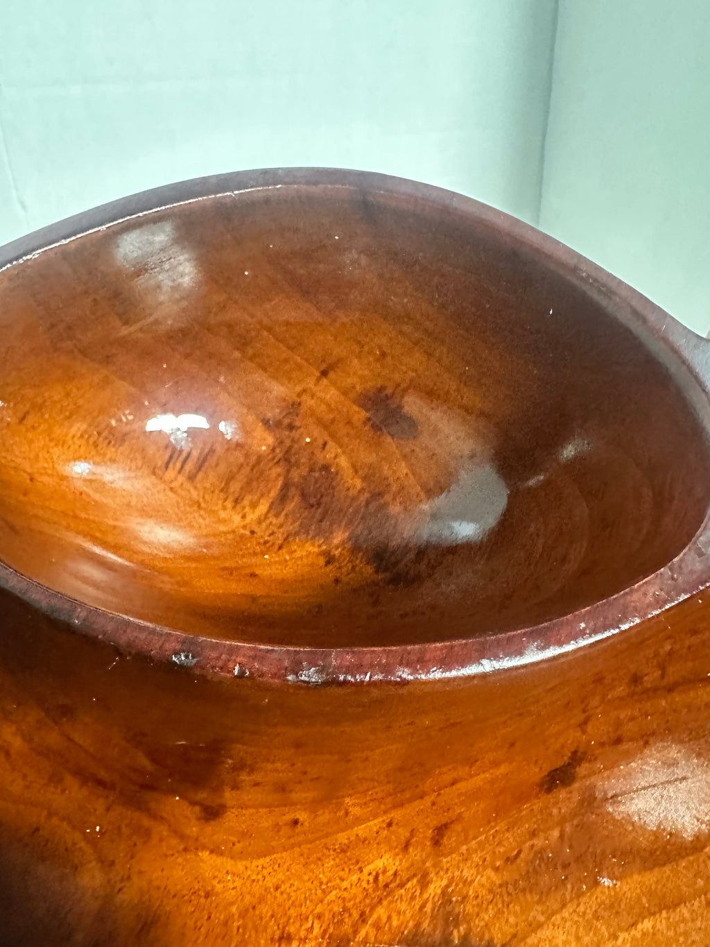 Vintage Apple-Shaped Divided Wooden Serving Bowl Mid-Century Monkey Pod Style