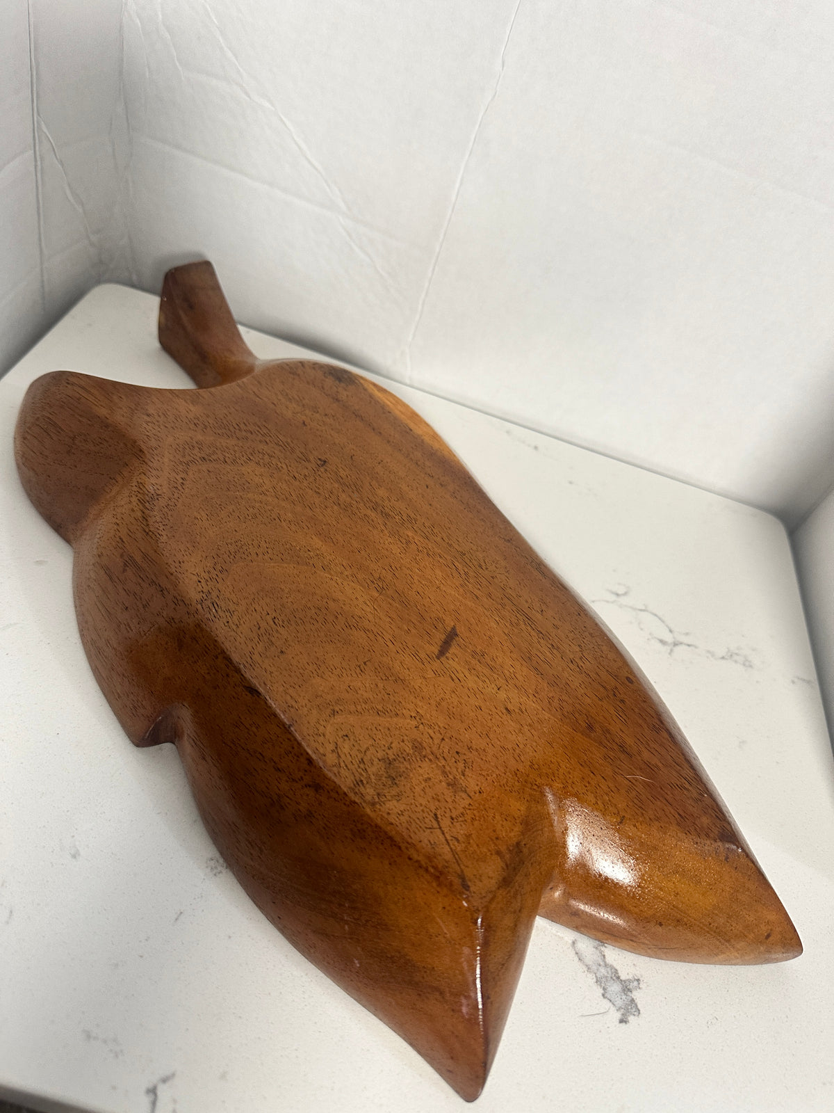 Vintage Monkey Pod Style Divided Leaf Serving Tray – 15 Inch – Mid-Century Wooden Appetizer Dish