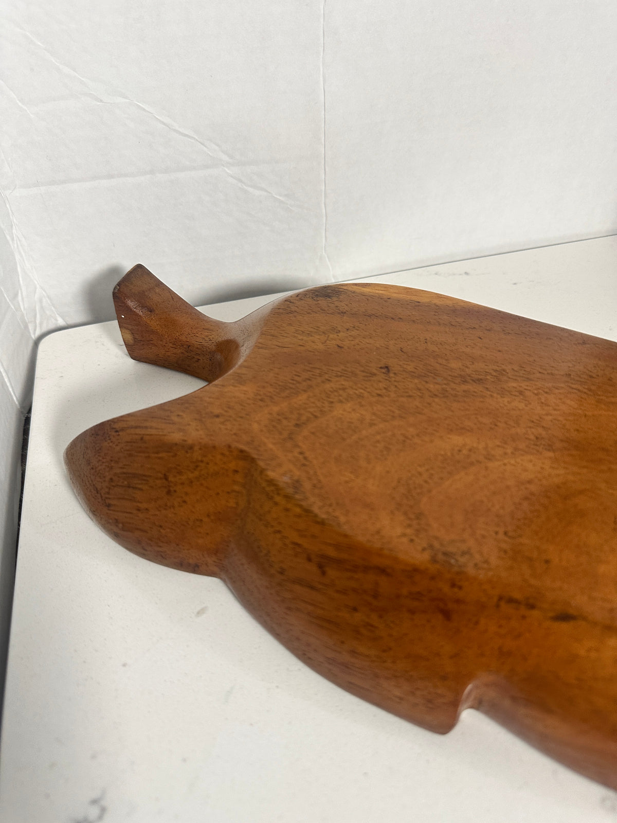 Vintage Monkey Pod Style Divided Leaf Serving Tray – 15 Inch – Mid-Century Wooden Appetizer Dish