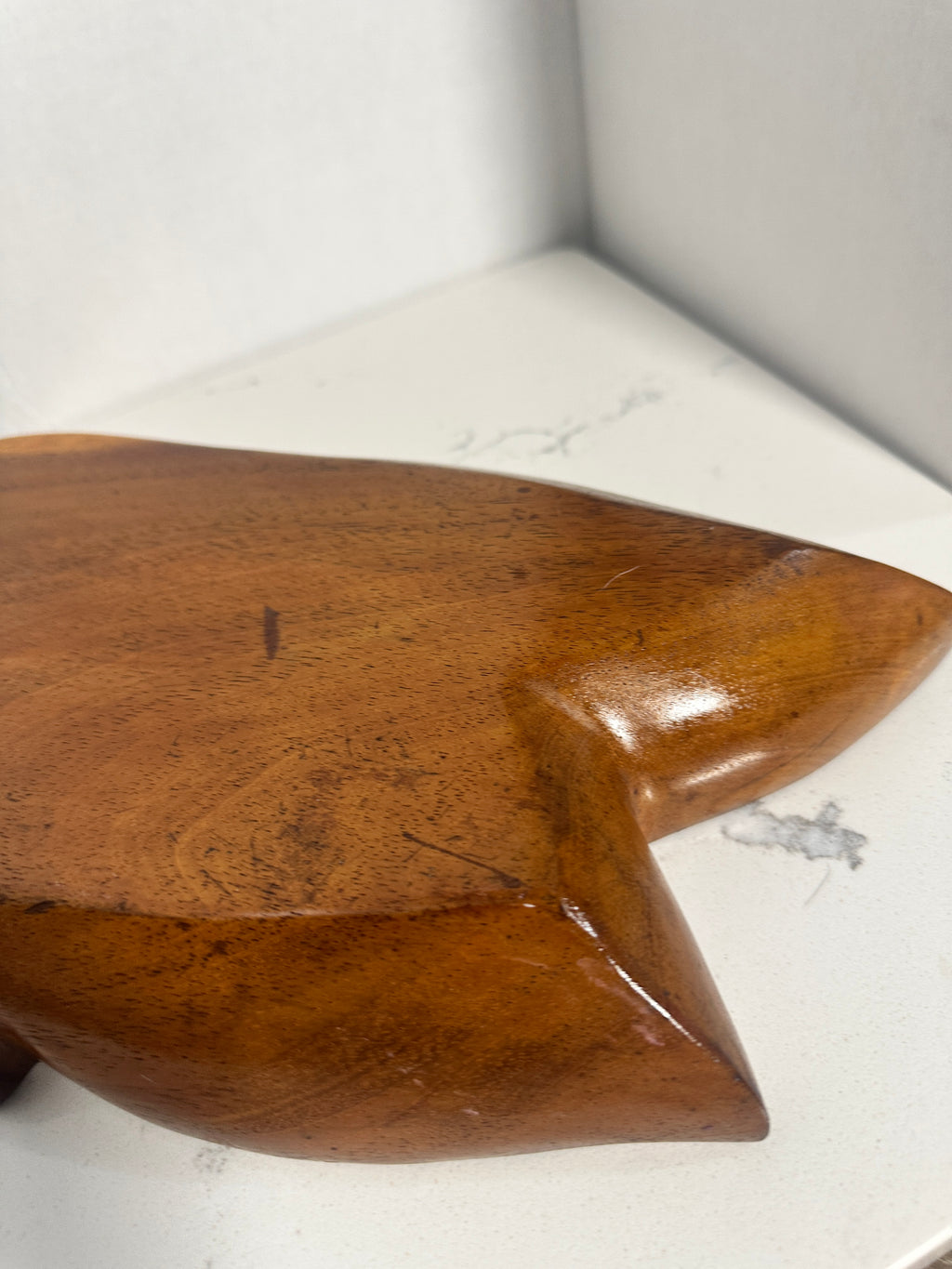 Vintage Monkey Pod Style Divided Leaf Serving Tray – 15 Inch – Mid-Century Wooden Appetizer Dish
