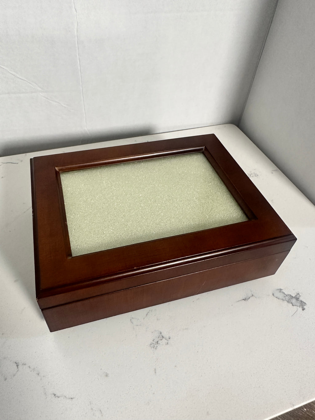 Vintage Sankyo Wooden Musical Jewelry Box with Photo Frame Lid – 8 x 6 Inch Keepsake Box