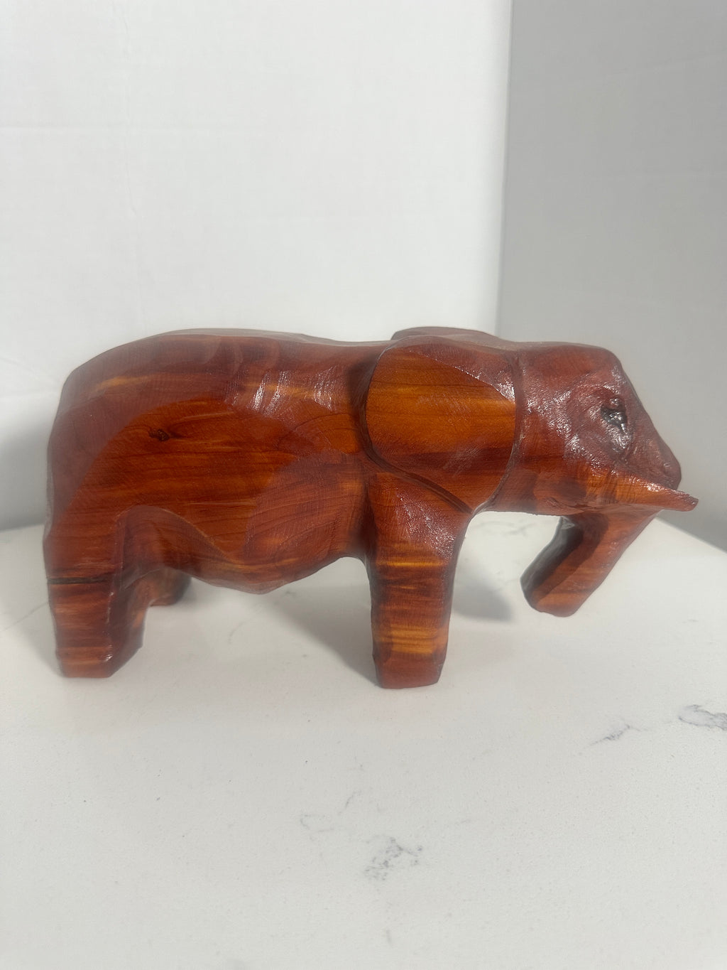 Vintage Hand-Carved Wooden Elephant Figurine – Signed Pittman – 9"
