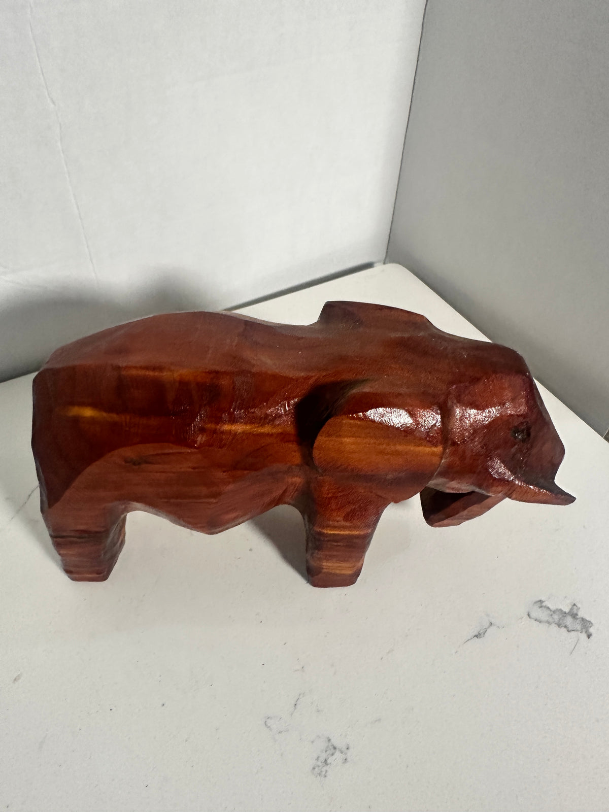 Vintage Hand-Carved Wooden Elephant Figurine – Signed Pittman – 9"