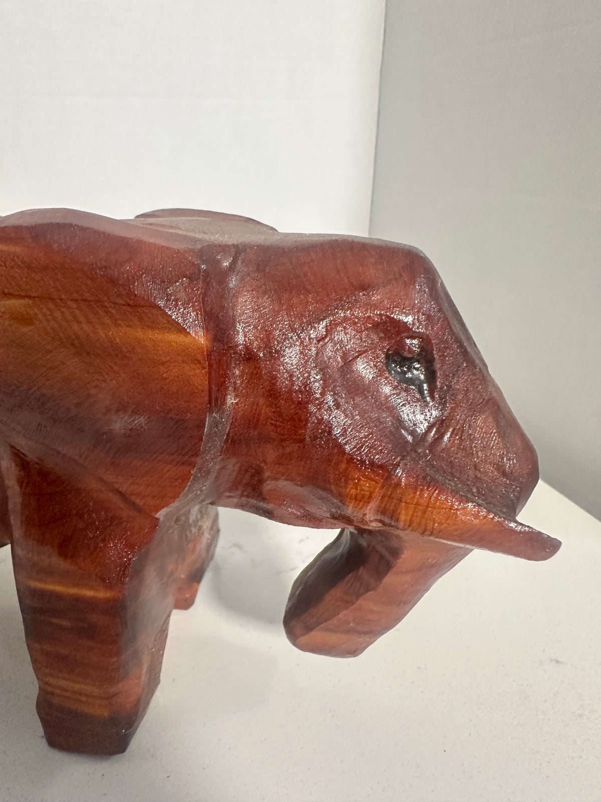 Vintage Hand-Carved Wooden Elephant Figurine – Signed Pittman – 9"