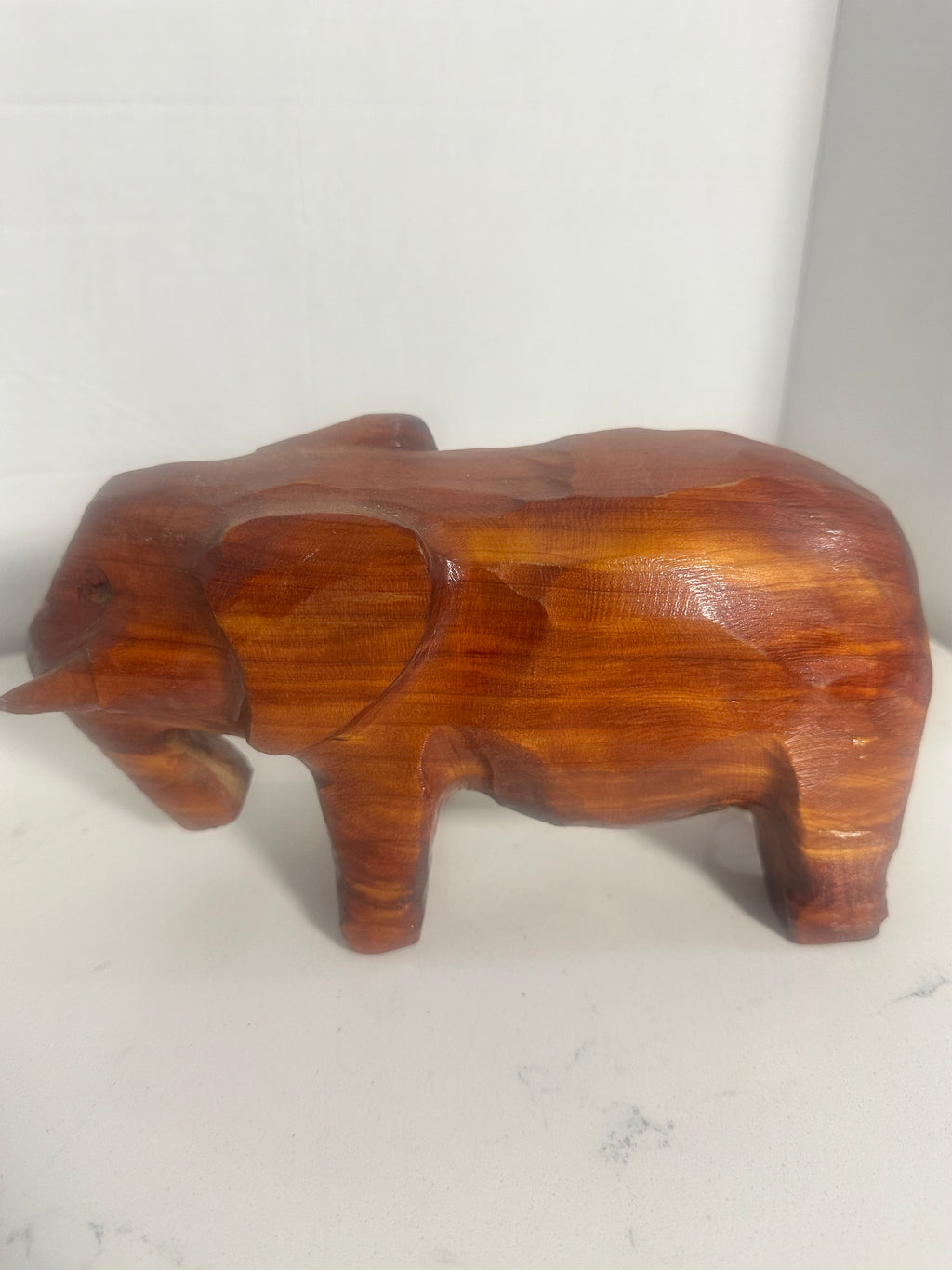 Vintage Hand-Carved Wooden Elephant Figurine – Signed Pittman – 9"