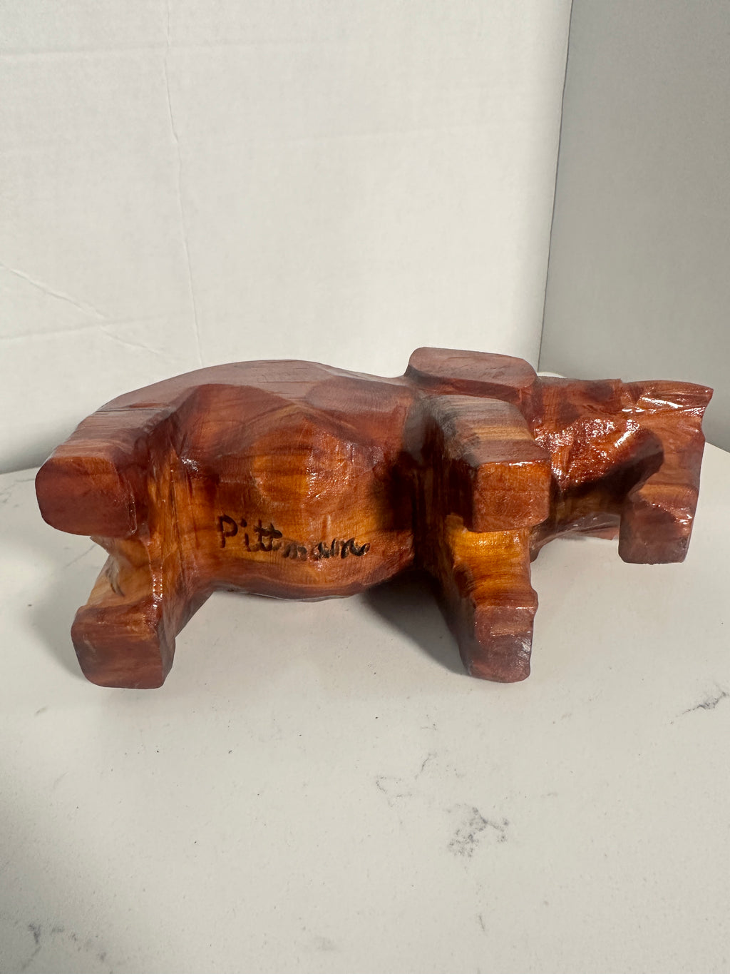 Vintage Hand-Carved Wooden Elephant Figurine – Signed Pittman – 9"