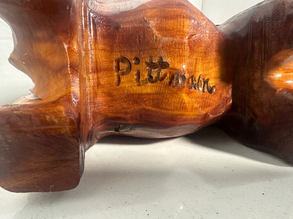 Vintage Hand-Carved Wooden Elephant Figurine – Signed Pittman – 9"