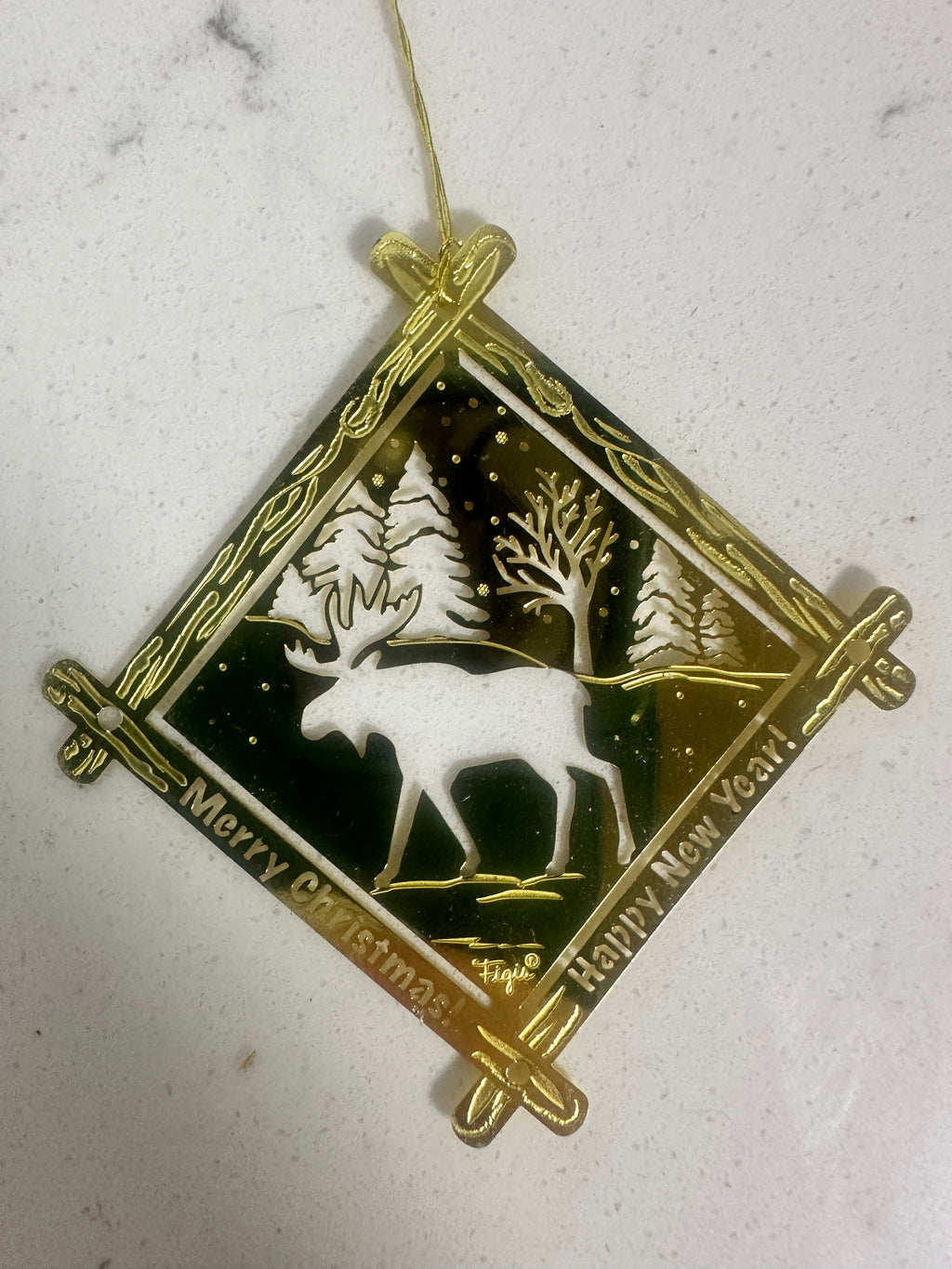 Gold Moose Christmas Ornament – Woodland Scene – 2"