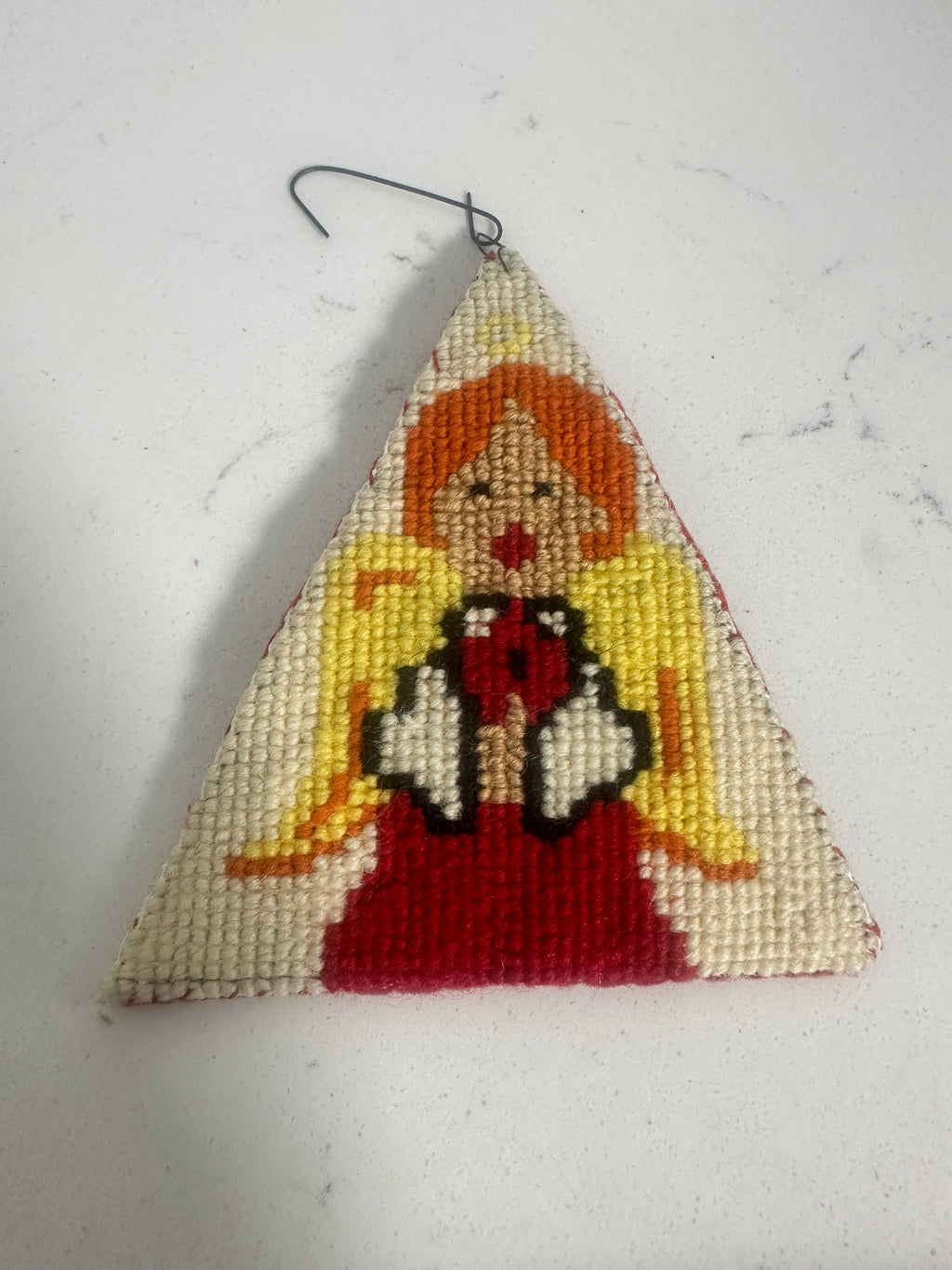 Vintage Handmade Needlepoint Angel Christmas Ornament – 4"