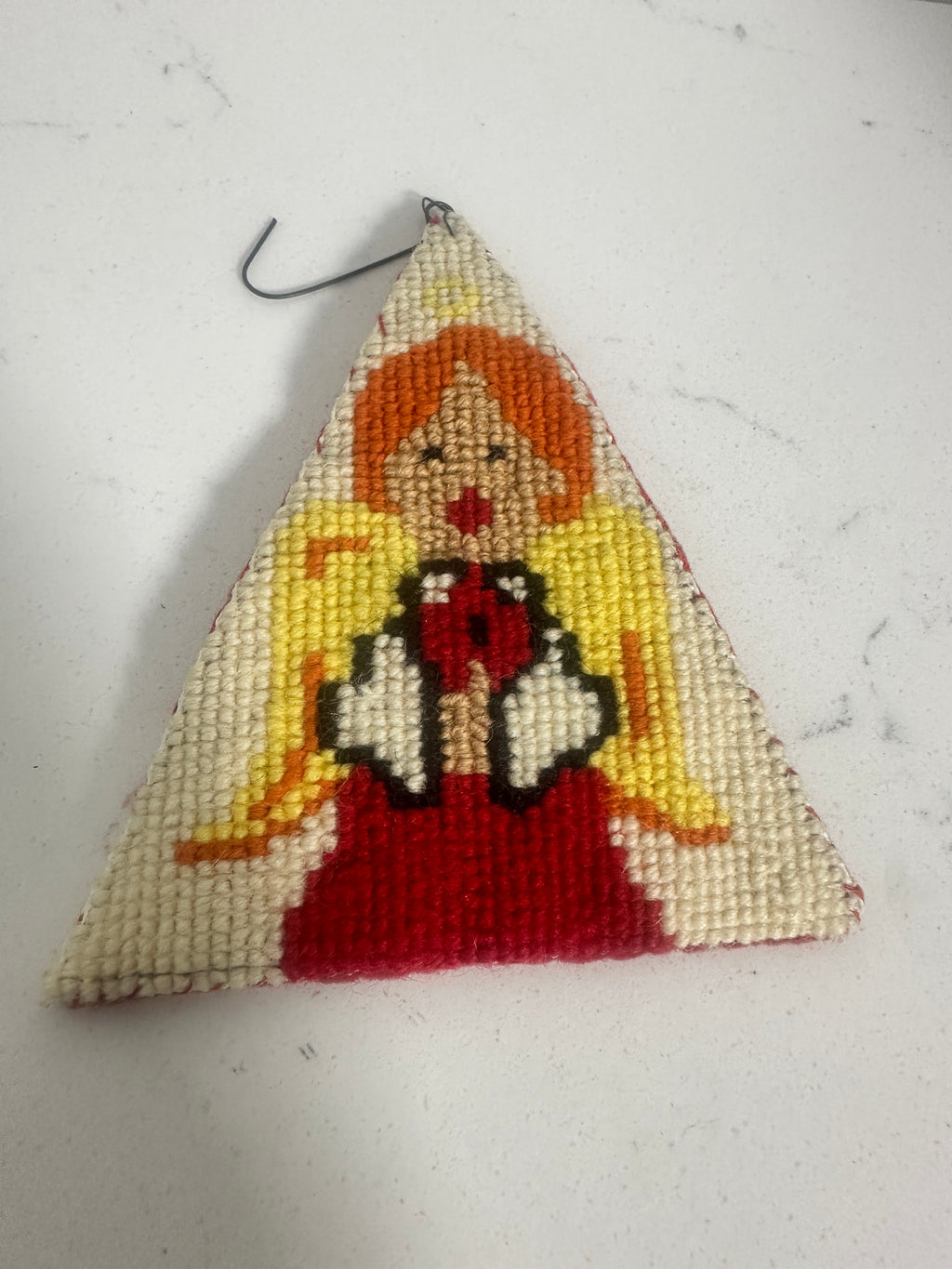 Vintage Handmade Needlepoint Angel Christmas Ornament – 4"