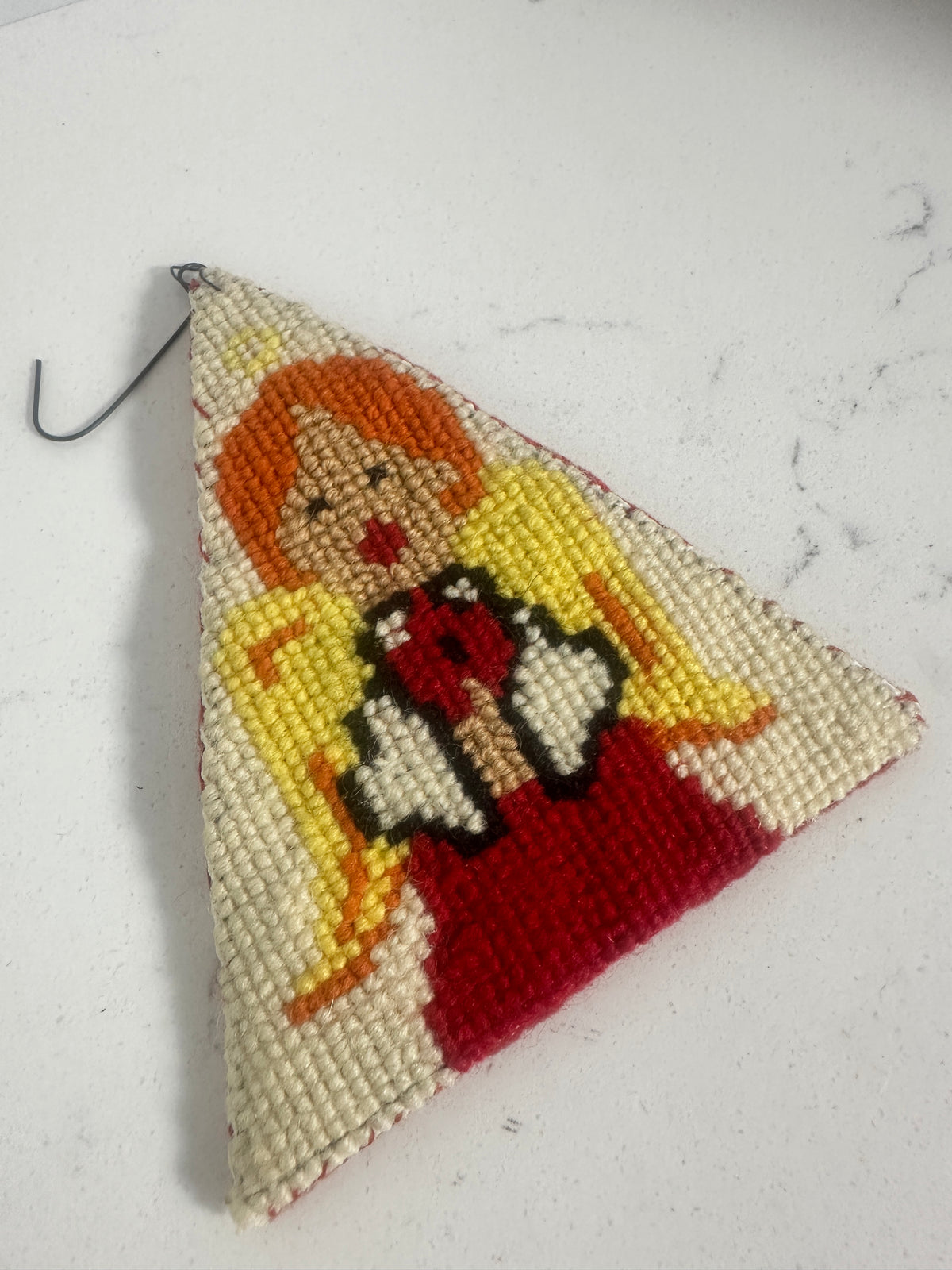 Vintage Handmade Needlepoint Angel Christmas Ornament – 4"