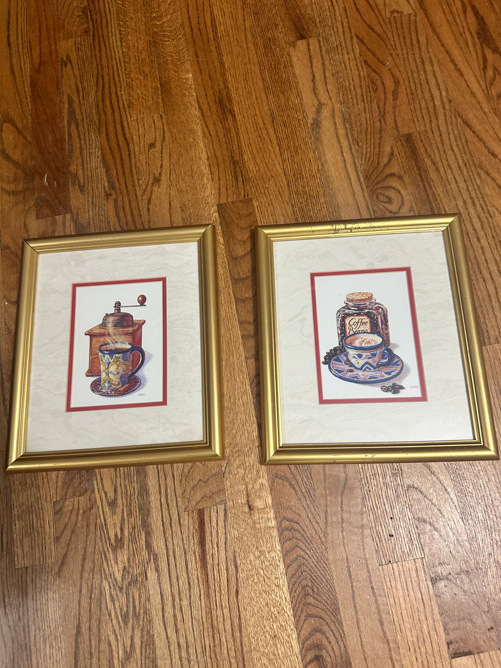 Vintage-Style Coffee Kitchen Wall Art Prints – Gold Framed Pair 11" x 14"