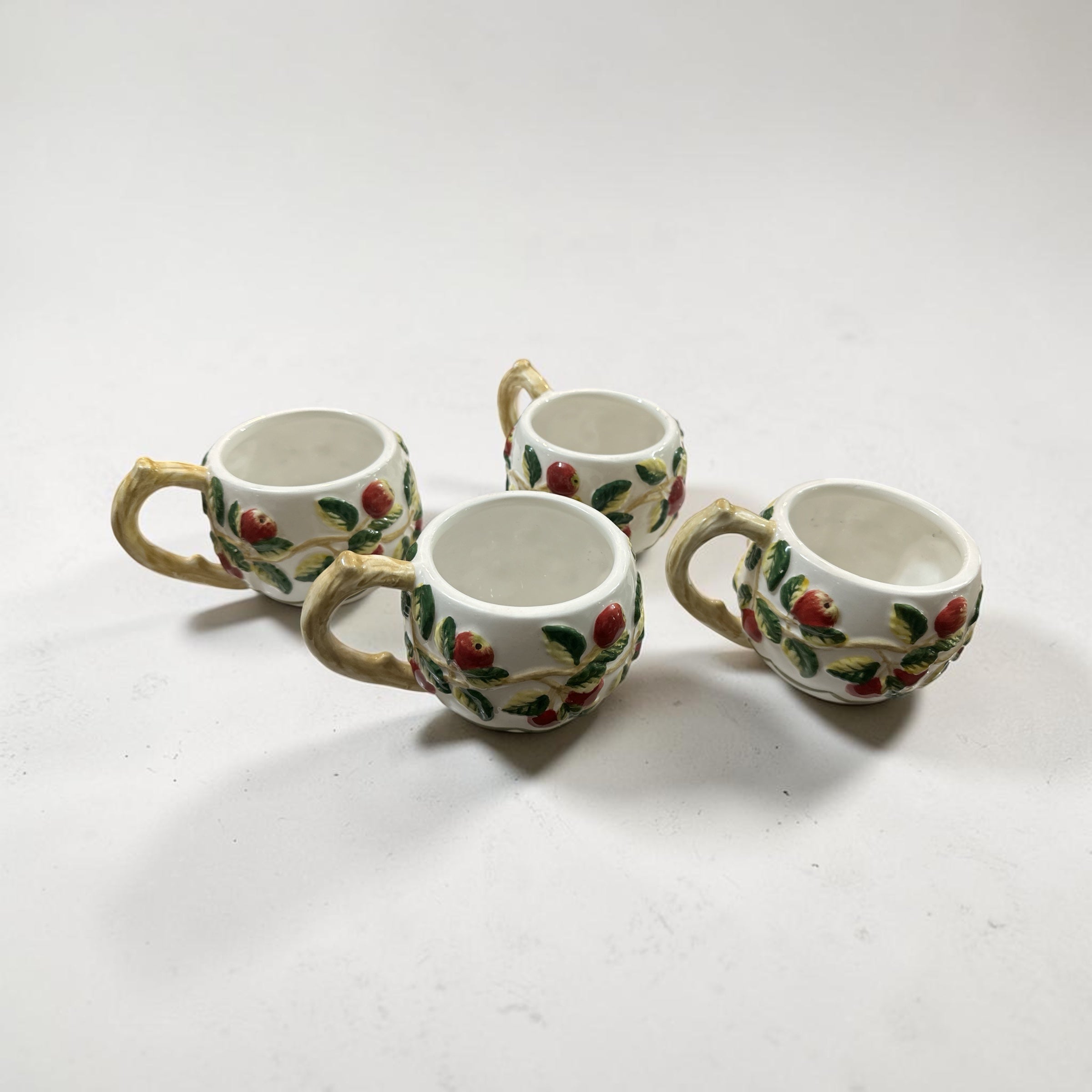 Set of 4 MWW Market Apple Mugs | Embossed Ceramic Fruit Cups | Cottage Kitchen Decor | Country Farmhouse Coffee Cups
