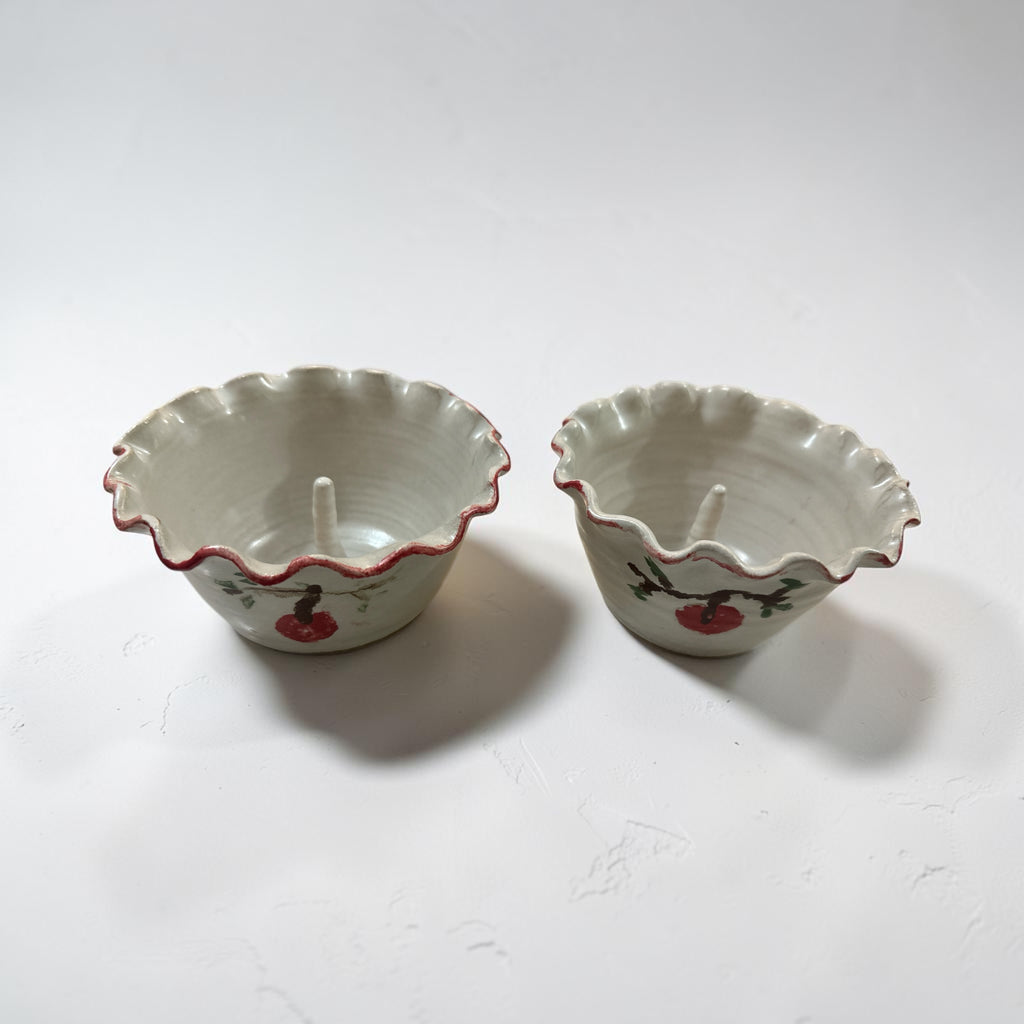 Pair of Handmade Ceramic Apple Bakers | Individual Baked Apple Dishes | Hand Painted Pottery Apple Baking Bowls | Signed Studio Pottery