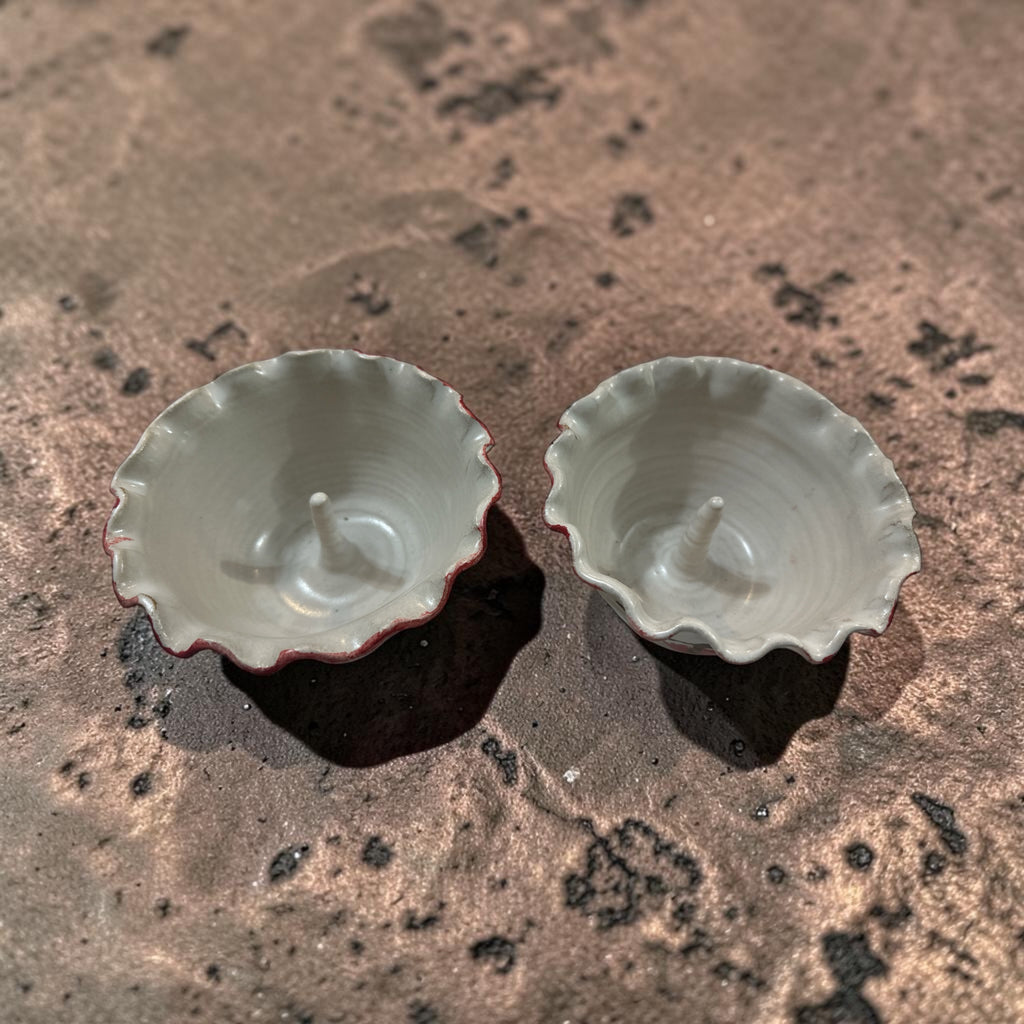 Pair of Handmade Ceramic Apple Bakers | Individual Baked Apple Dishes | Hand Painted Pottery Apple Baking Bowls | Signed Studio Pottery