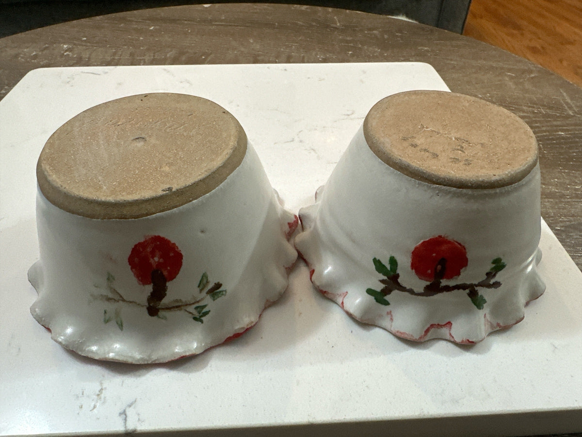 Pair of Handmade Ceramic Apple Bakers | Individual Baked Apple Dishes | Hand Painted Pottery Apple Baking Bowls | Signed Studio Pottery