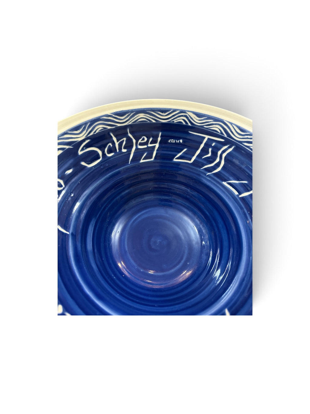 Signed Studio Pottery Bowl 2002 | Large Cobalt Blue Handmade Ceramic Serving Bowl | Sgraffito Art Pottery 13 Inch