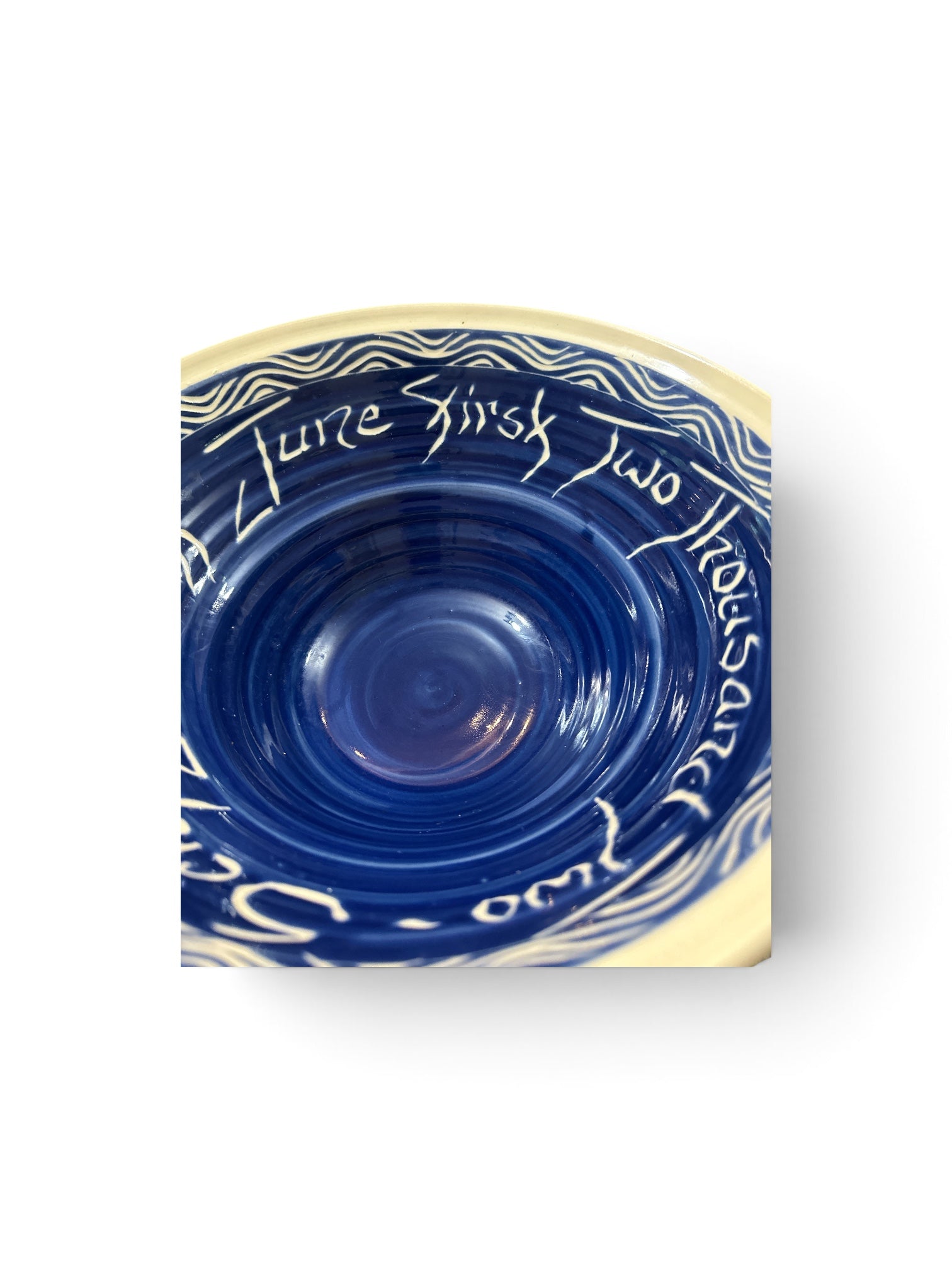 Signed Studio Pottery Bowl 2002 | Large Cobalt Blue Handmade Ceramic Serving Bowl | Sgraffito Art Pottery 13 Inch
