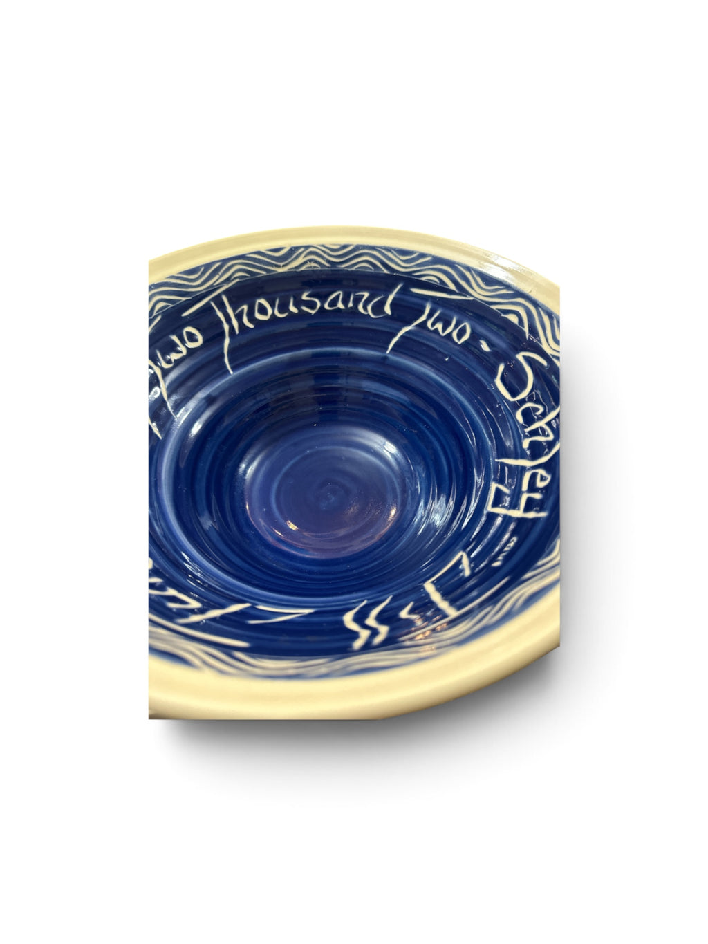 Signed Studio Pottery Bowl 2002 | Large Cobalt Blue Handmade Ceramic Serving Bowl | Sgraffito Art Pottery 13 Inch