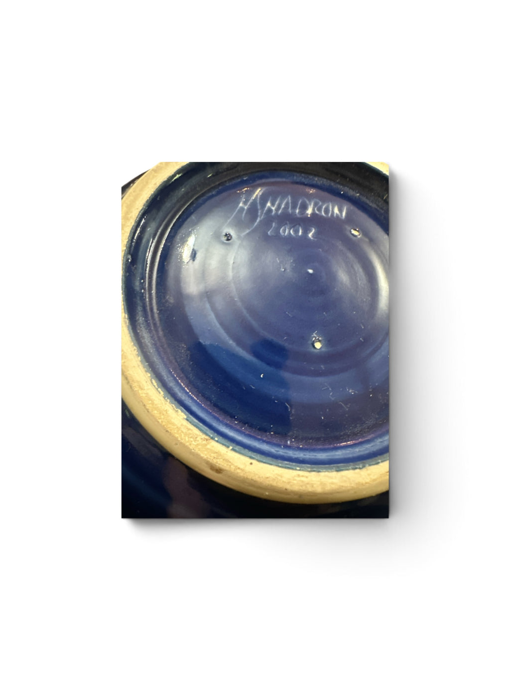 Signed Studio Pottery Bowl 2002 | Large Cobalt Blue Handmade Ceramic Serving Bowl | Sgraffito Art Pottery 13 Inch