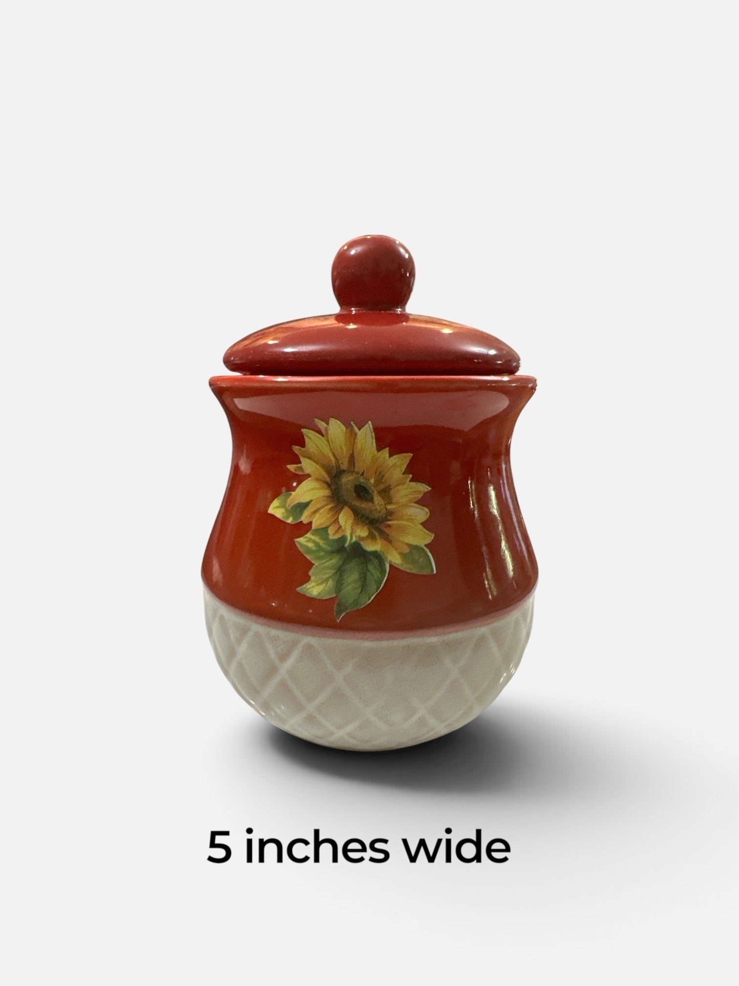Sunflower Ceramic Canister with Lid | Red & Cream Kitchen Storage Jar | Cottage Farmhouse Sunflower Decor | 5 Inch