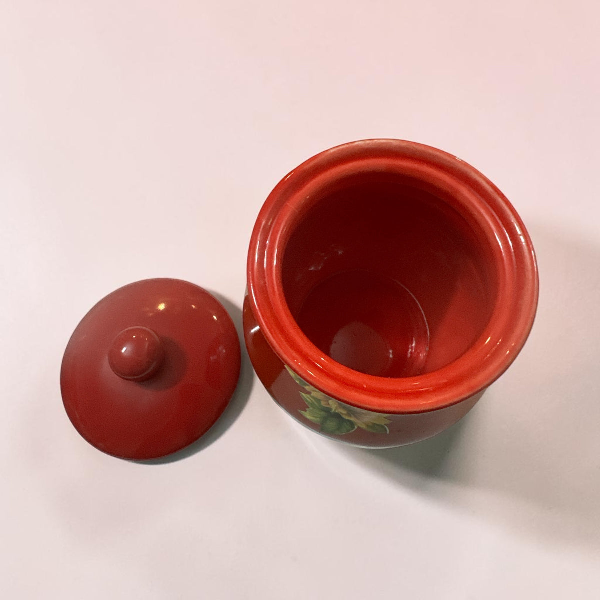 Sunflower Ceramic Canister with Lid | Red & Cream Kitchen Storage Jar | Cottage Farmhouse Sunflower Decor | 5 Inch