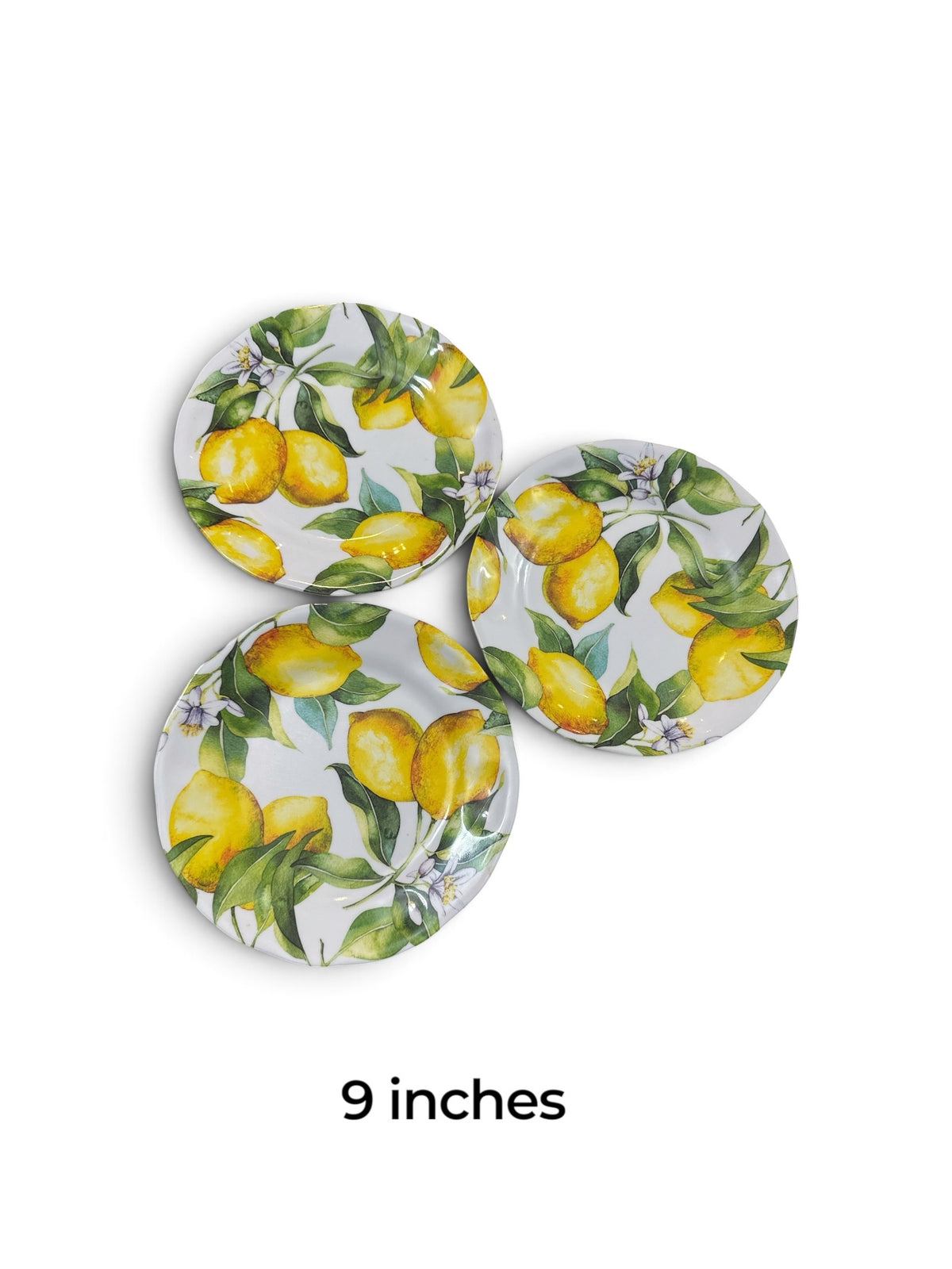 Set of 3 Lemon Plates | 9 Inch Citrus Botanical Dinner Plates | Yellow Lemon Kitchen Decor | Cottage Mediterranean Tableware