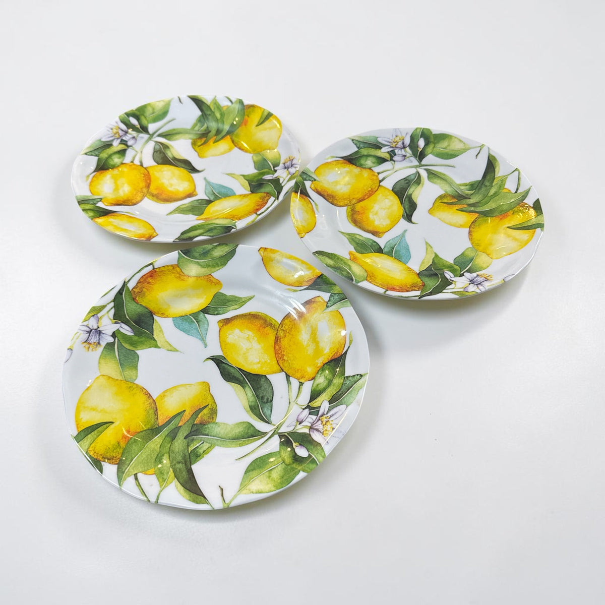 Set of 3 Lemon Plates | 9 Inch Citrus Botanical Dinner Plates | Yellow Lemon Kitchen Decor | Cottage Mediterranean Tableware