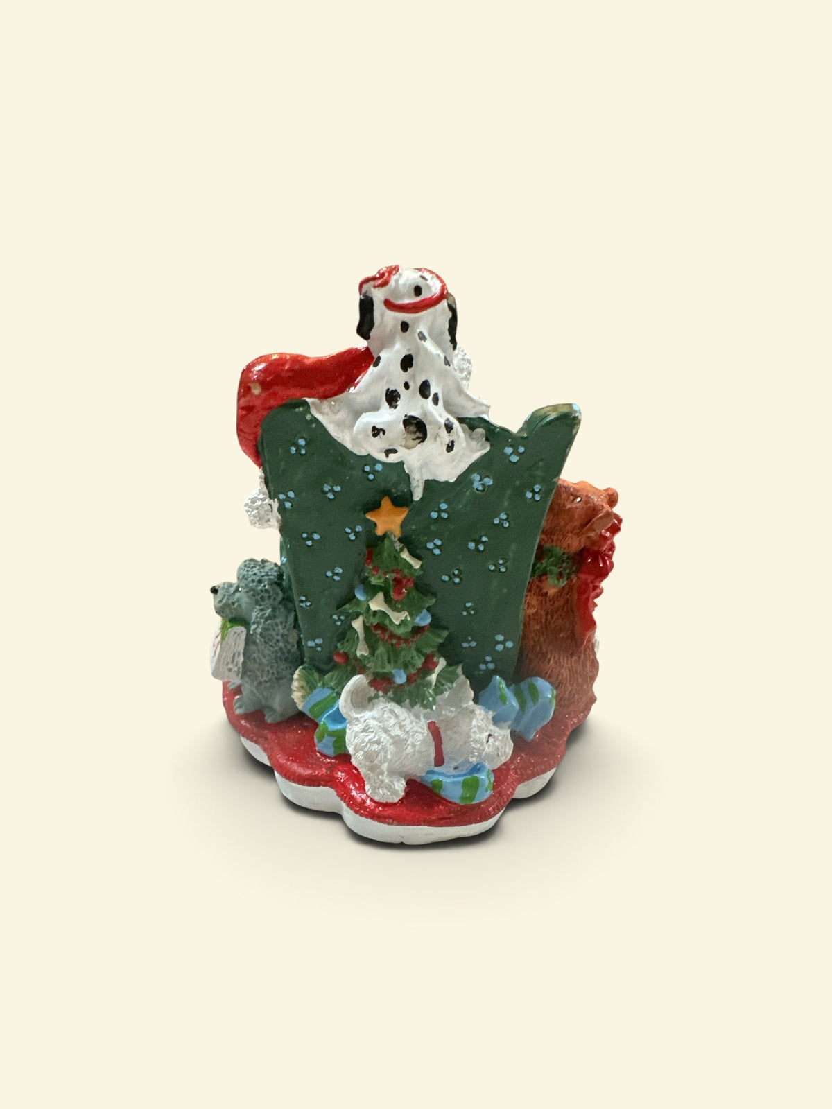 Vintage Santa with Dogs Christmas Figurine | Santa in Chair with Pets | Dog Lover Holiday Decor | Detailed Resin Christmas Collectible