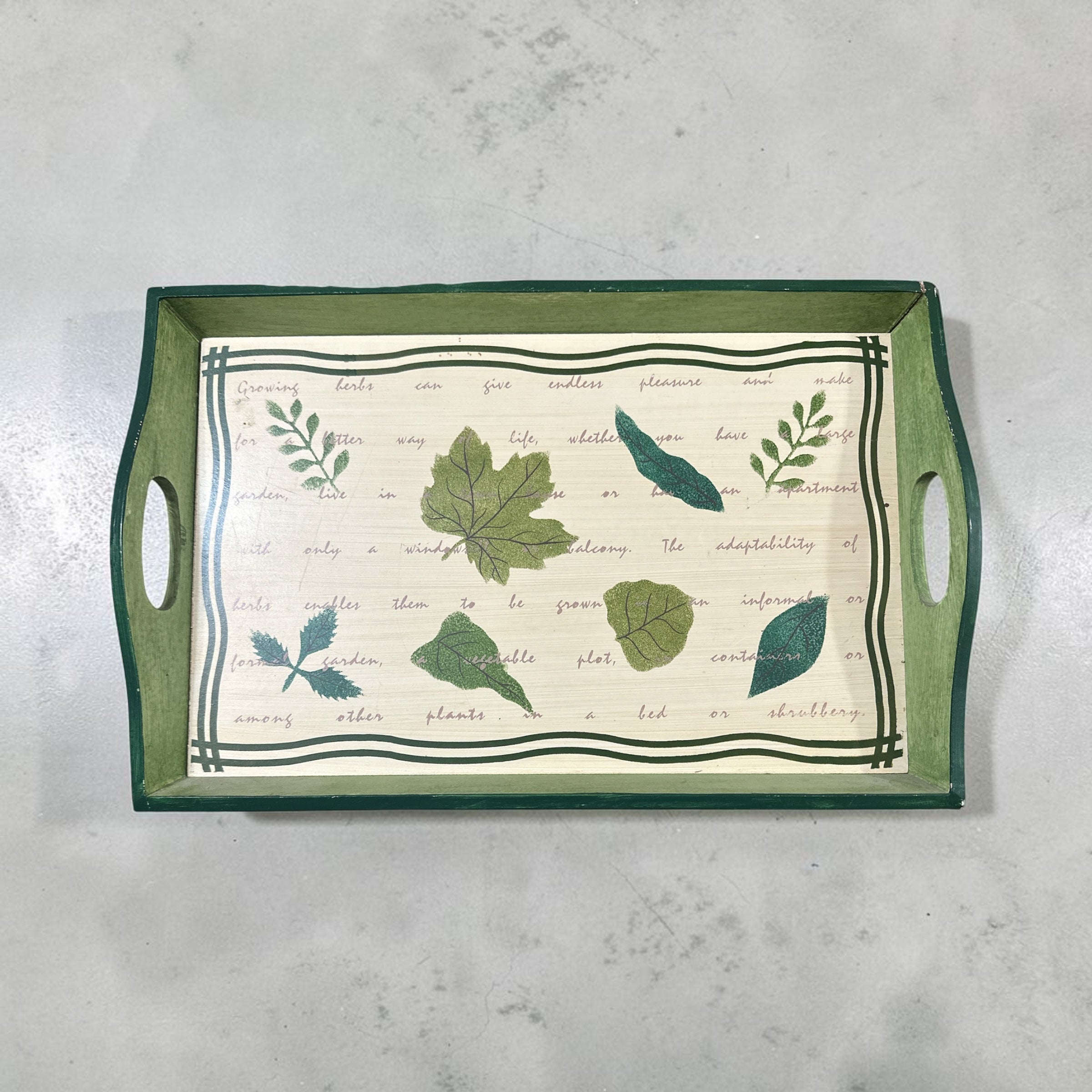Green Herb Serving Tray Botanical Leaf Wooden Tray Farmhouse Kitchen Decor Cottagecore Display Tray